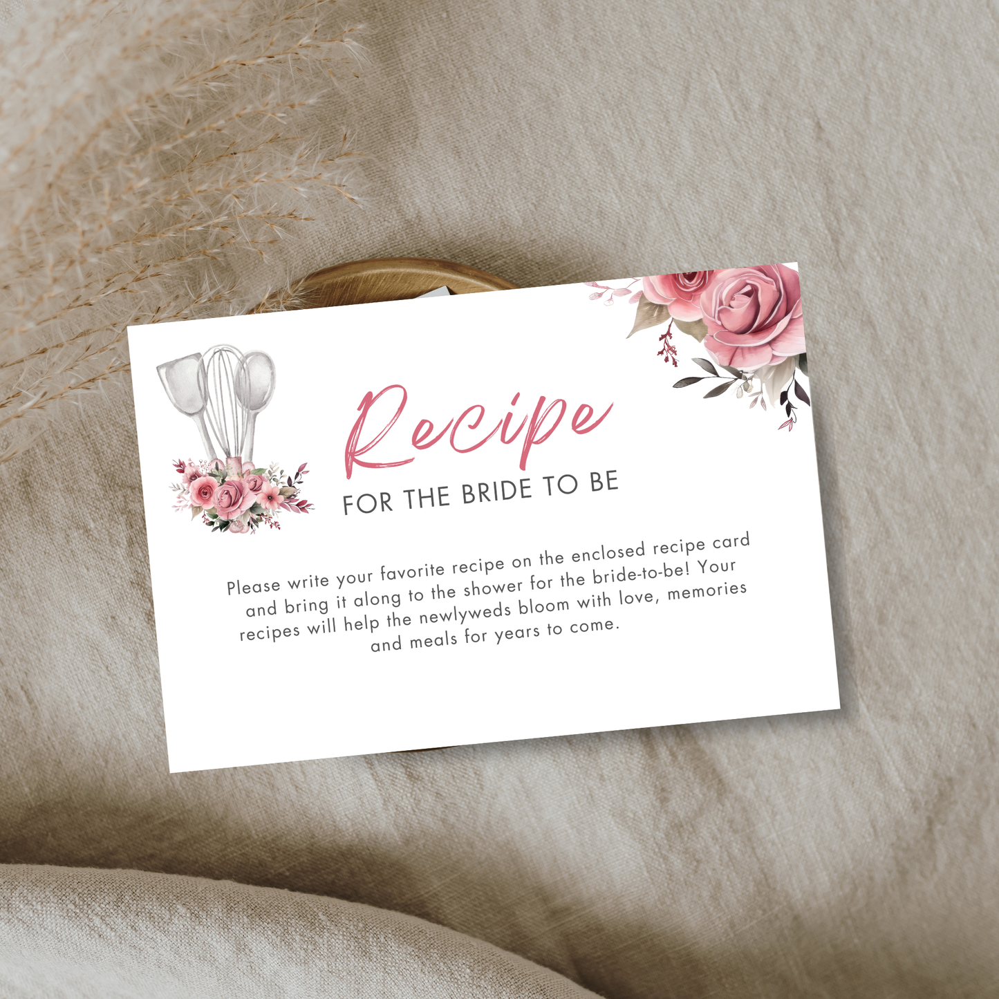 Whisked Away Bridal Shower Recipe Card - Pink Floral