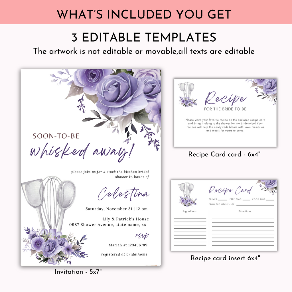 Whisked Away Bridal Shower Invitation Bundle - Purple Floral