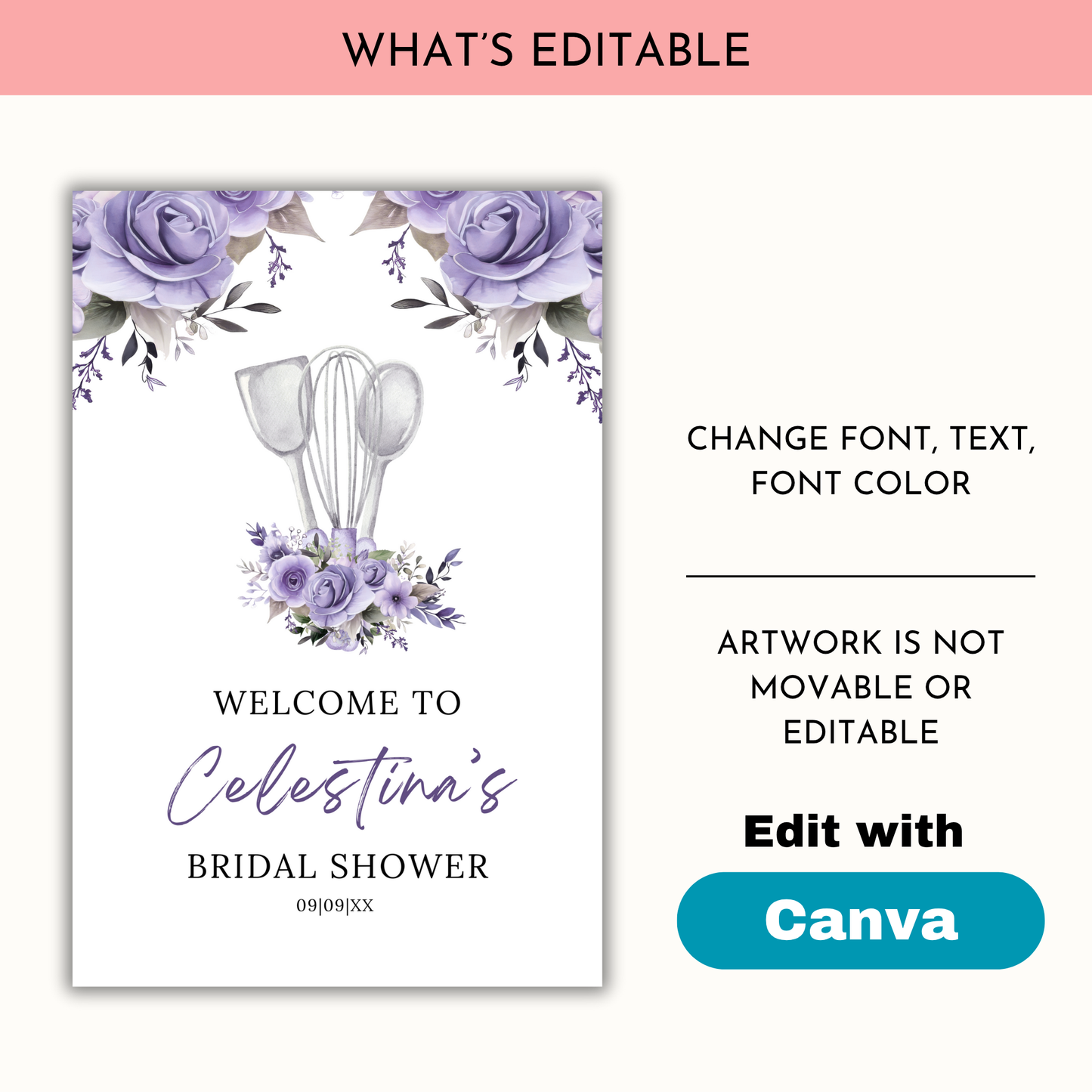 Whisked Away Bridal Shower Welcome Sign - Purple Floral