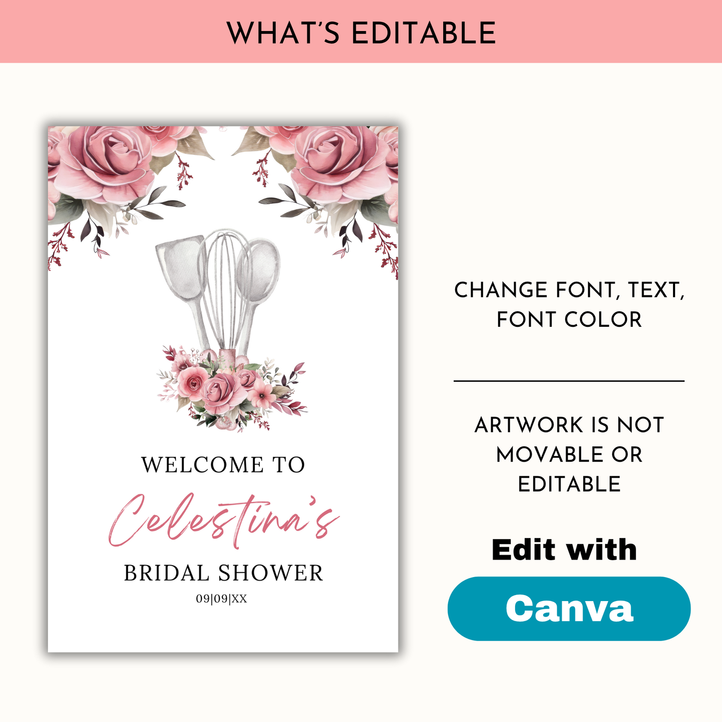 Whisked Away Bridal Shower Welcome Sign - Pink Floral