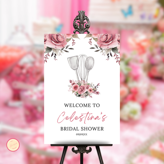 Whisked Away Bridal Shower Welcome Sign - Pink Floral