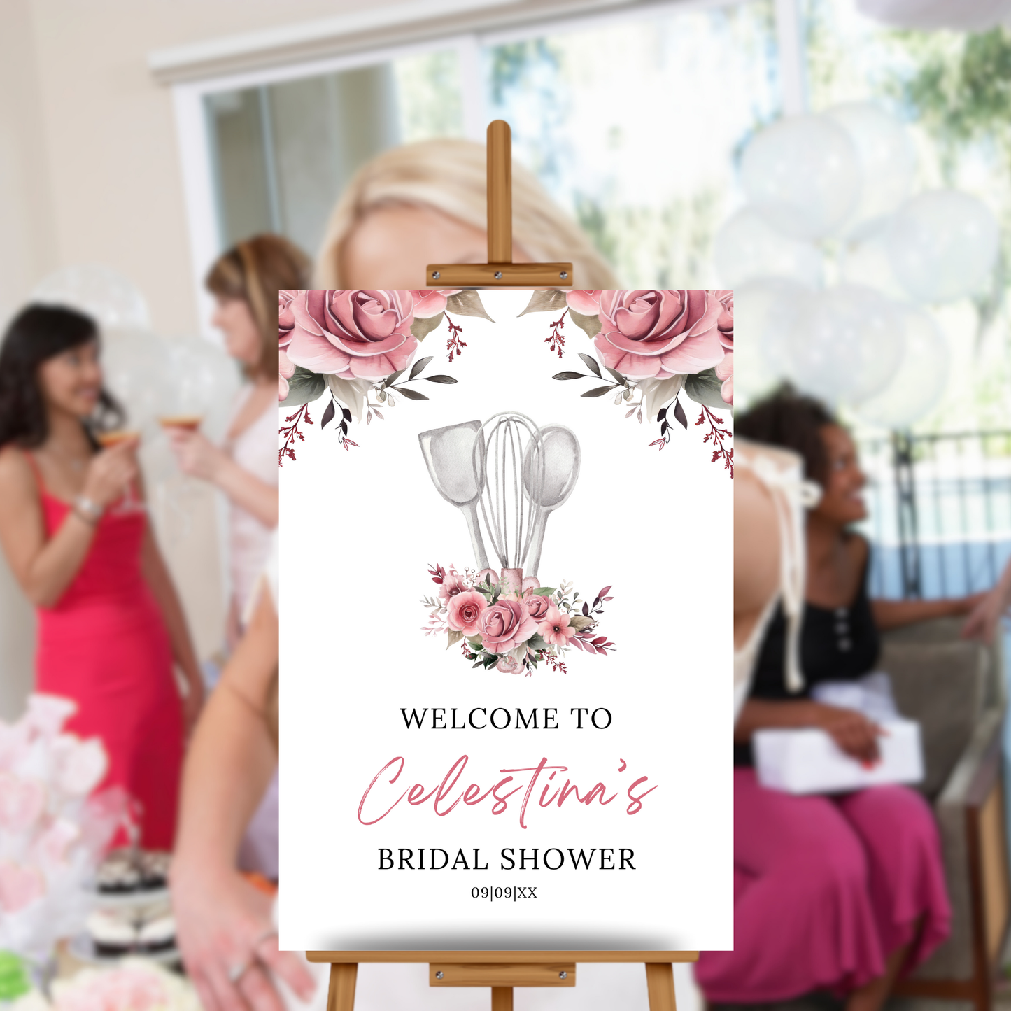 Whisked Away Bridal Shower Welcome Sign - Pink Floral