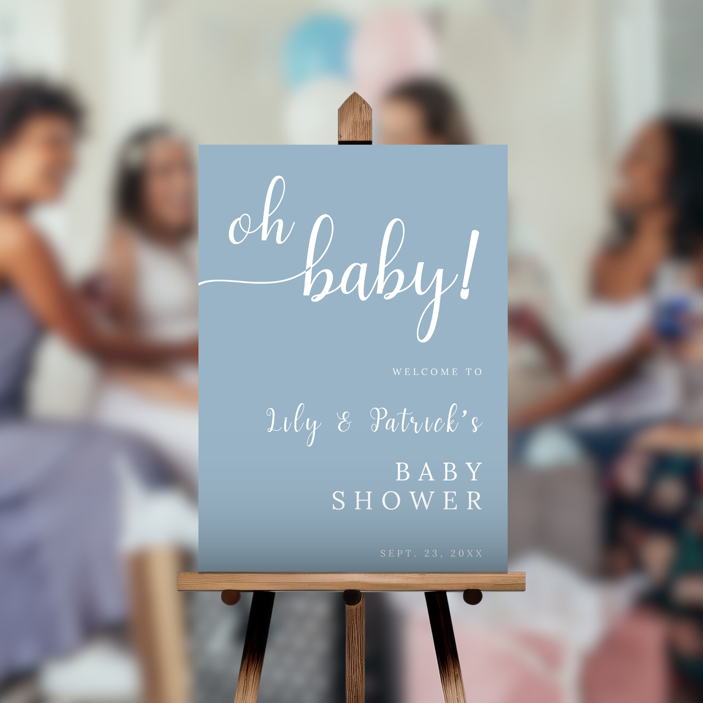 Oh Baby Shower Welcome Sign - Dusty Blue