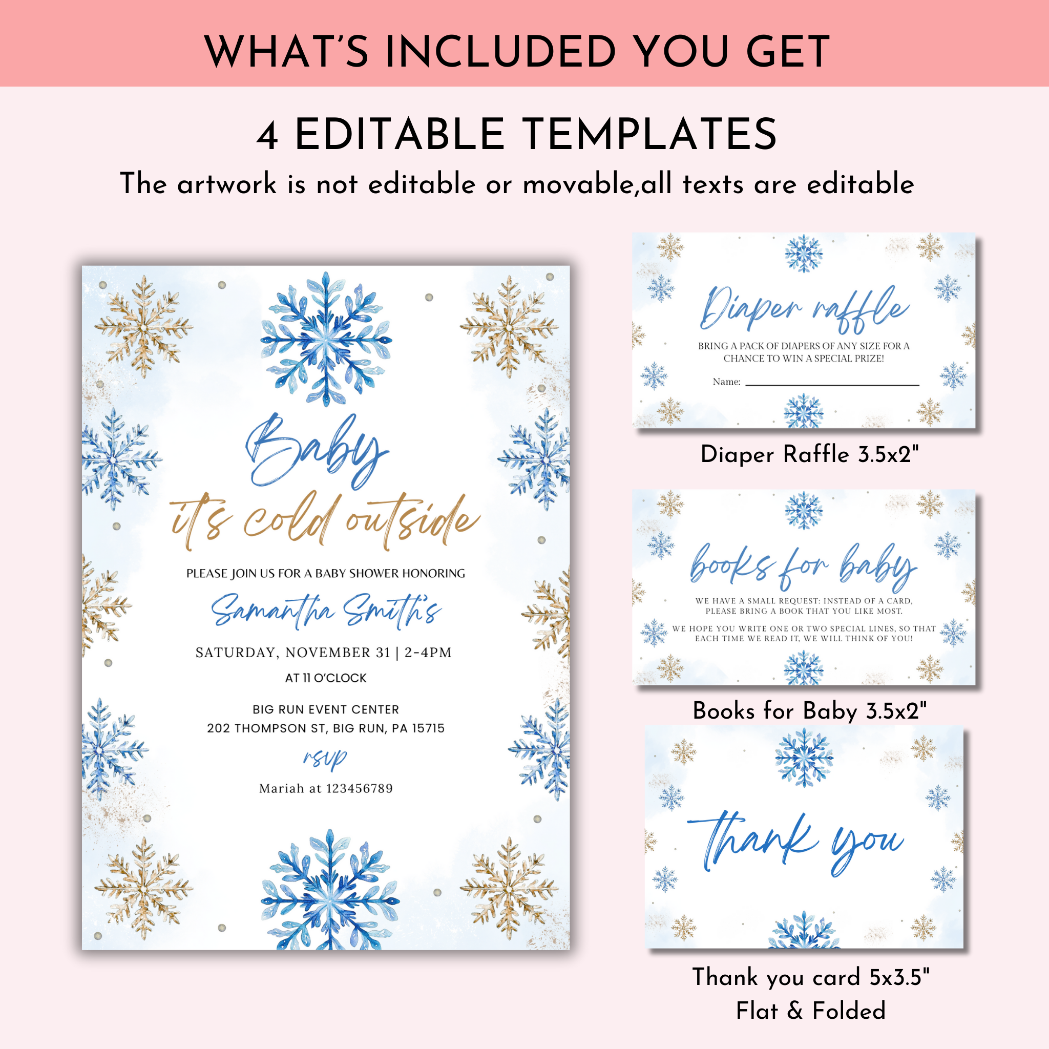 Winter Snowflake Shower Invitation Set | Blue