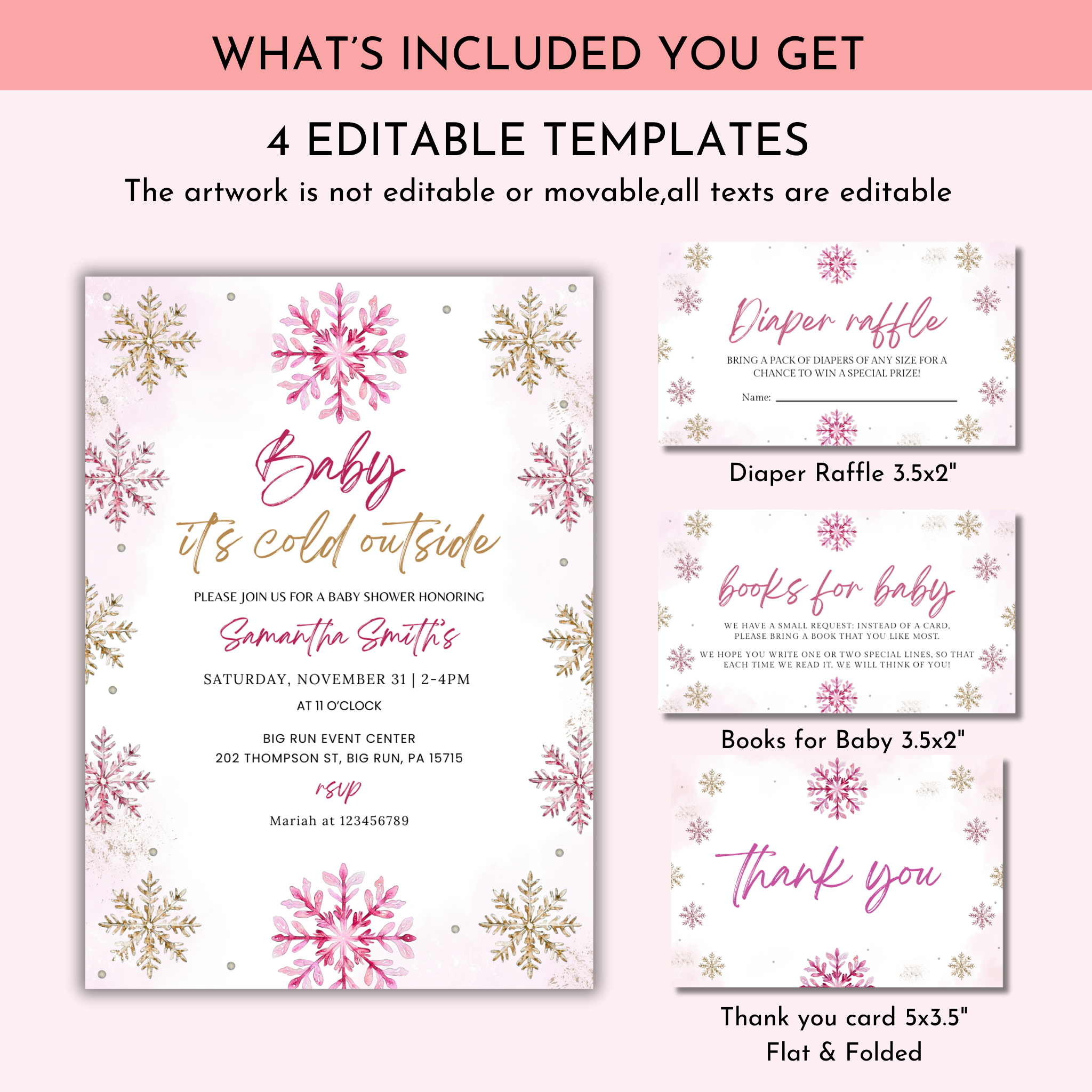 Winter Snowflake Shower Invitation Set | Pink