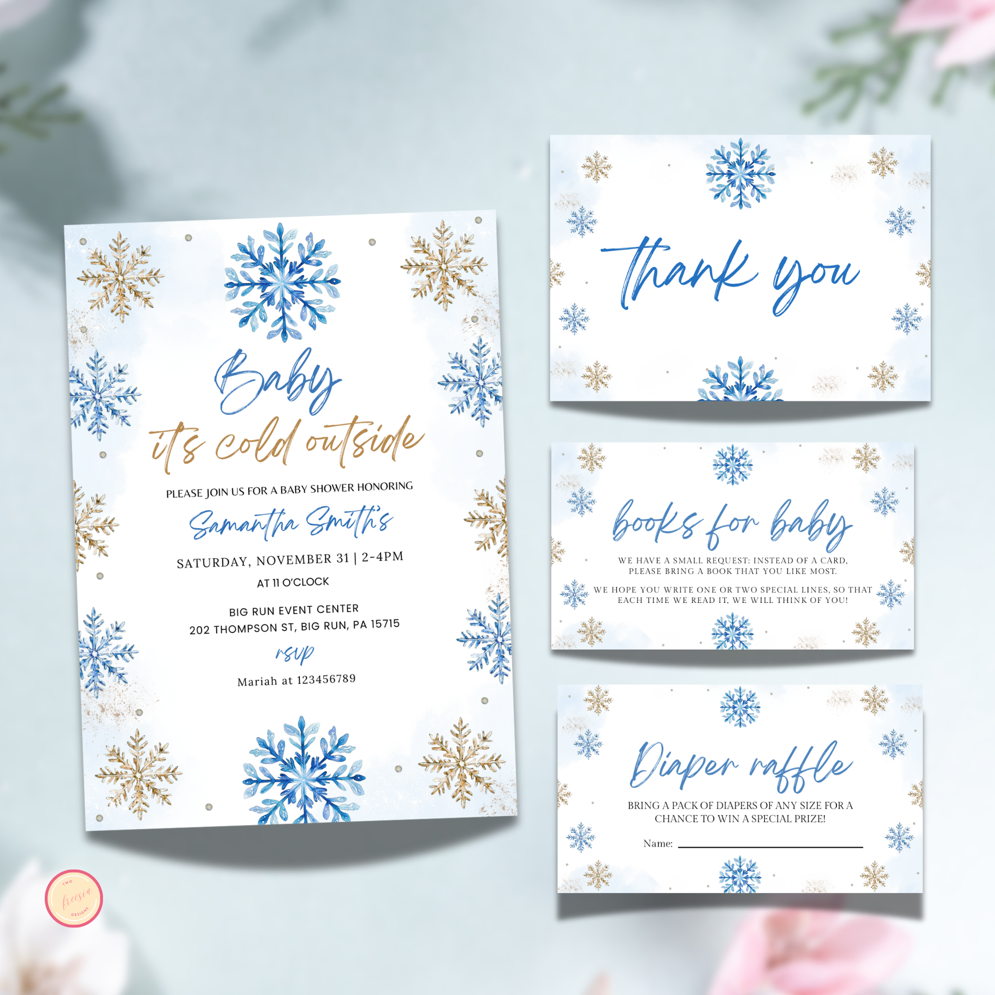 Winter Snowflake Shower Invitation Set | Blue