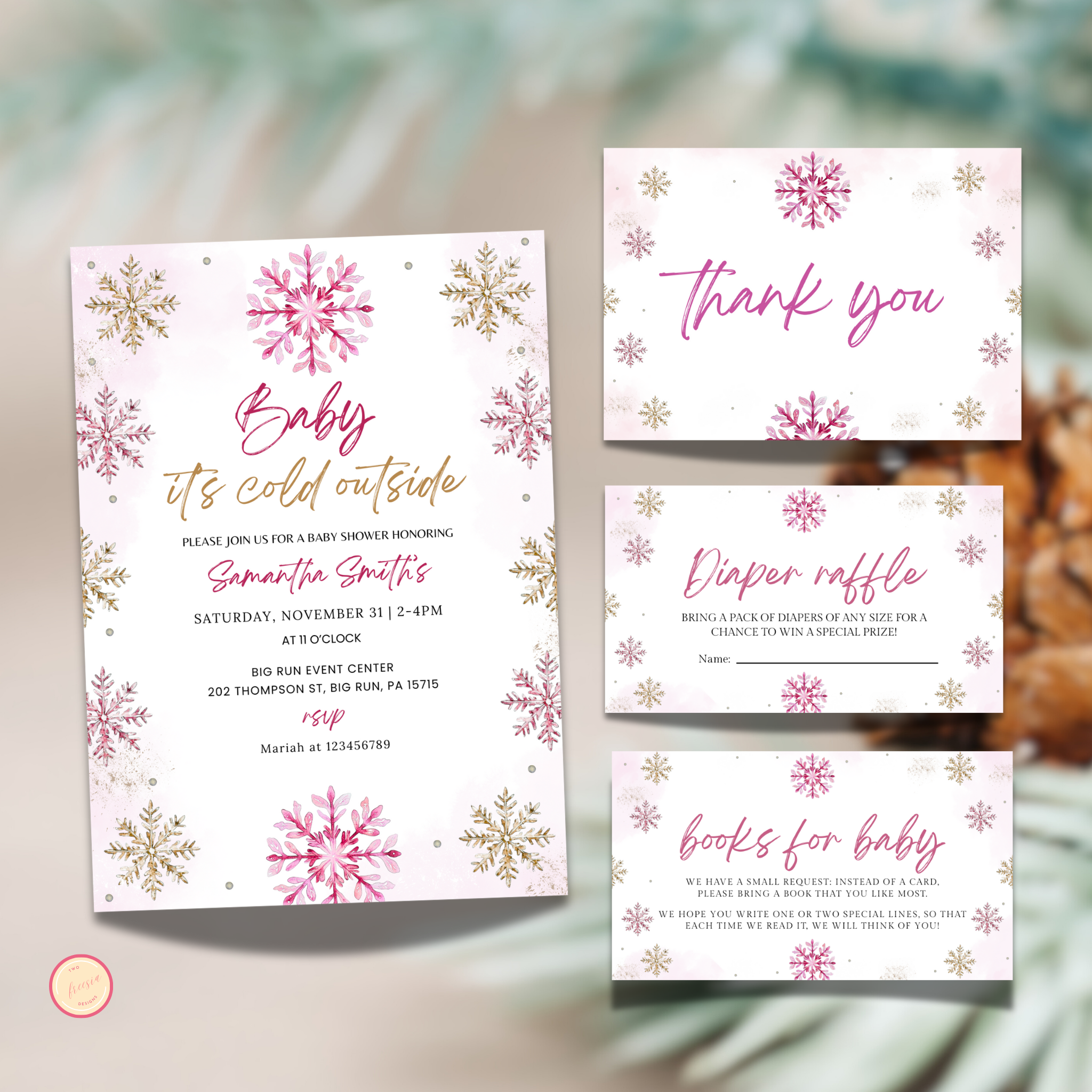 Winter Snowflake Shower Invitation Set | Pink