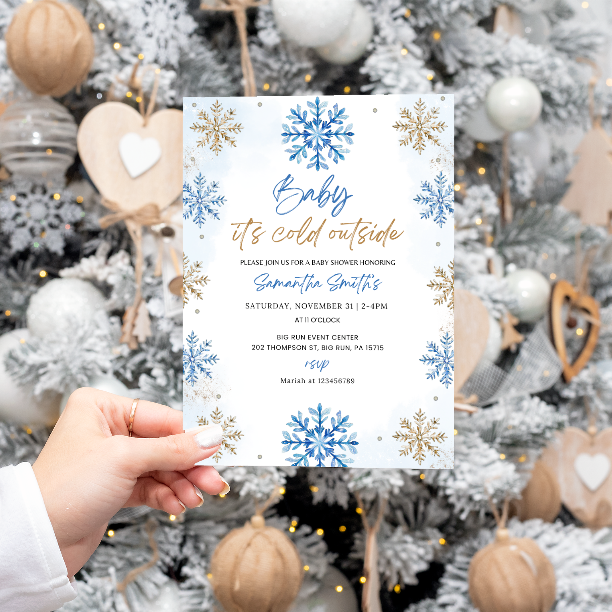 Winter Snowflake Shower Invitation Set | Blue