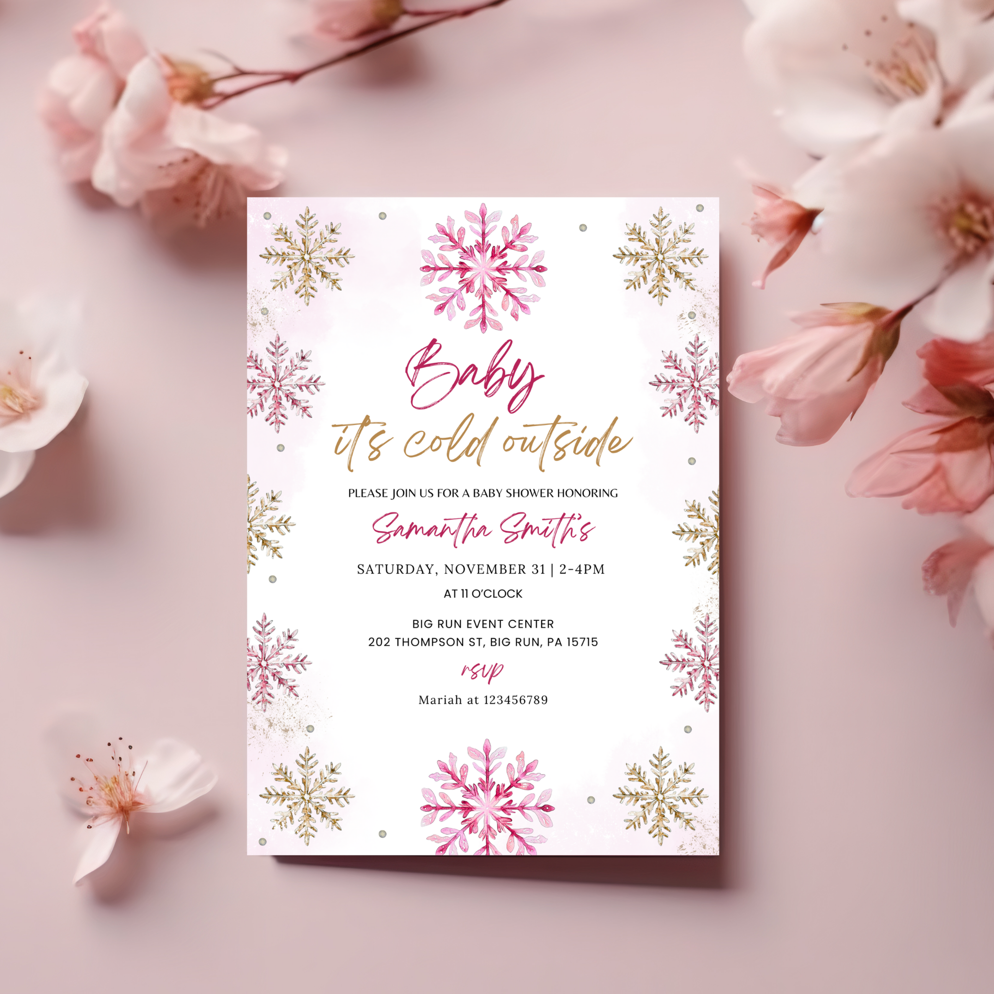 Winter Snowflake Shower Invitation Set | Pink