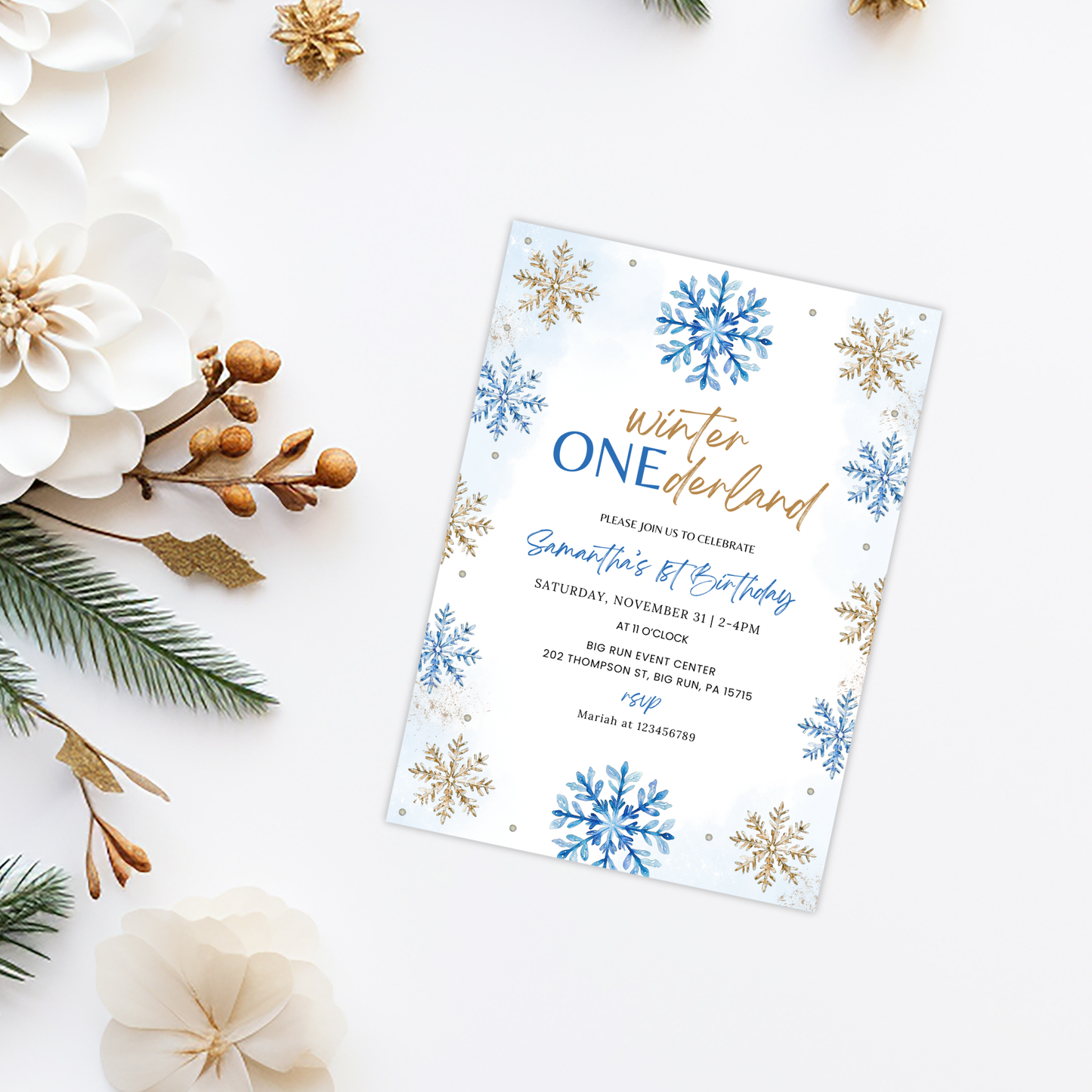 Winter 1st Birthday Invitation - Blue
