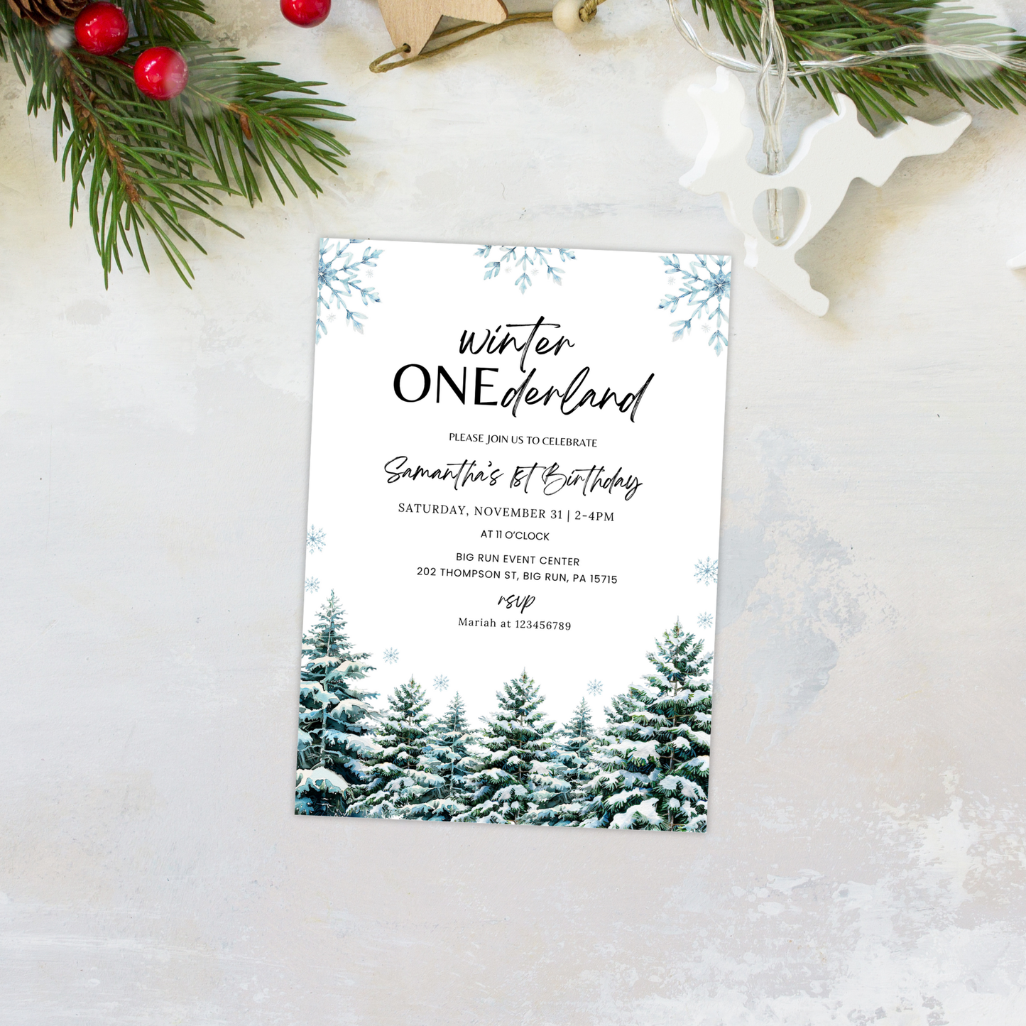 Winter 1st Birthday Invitation - Woodland