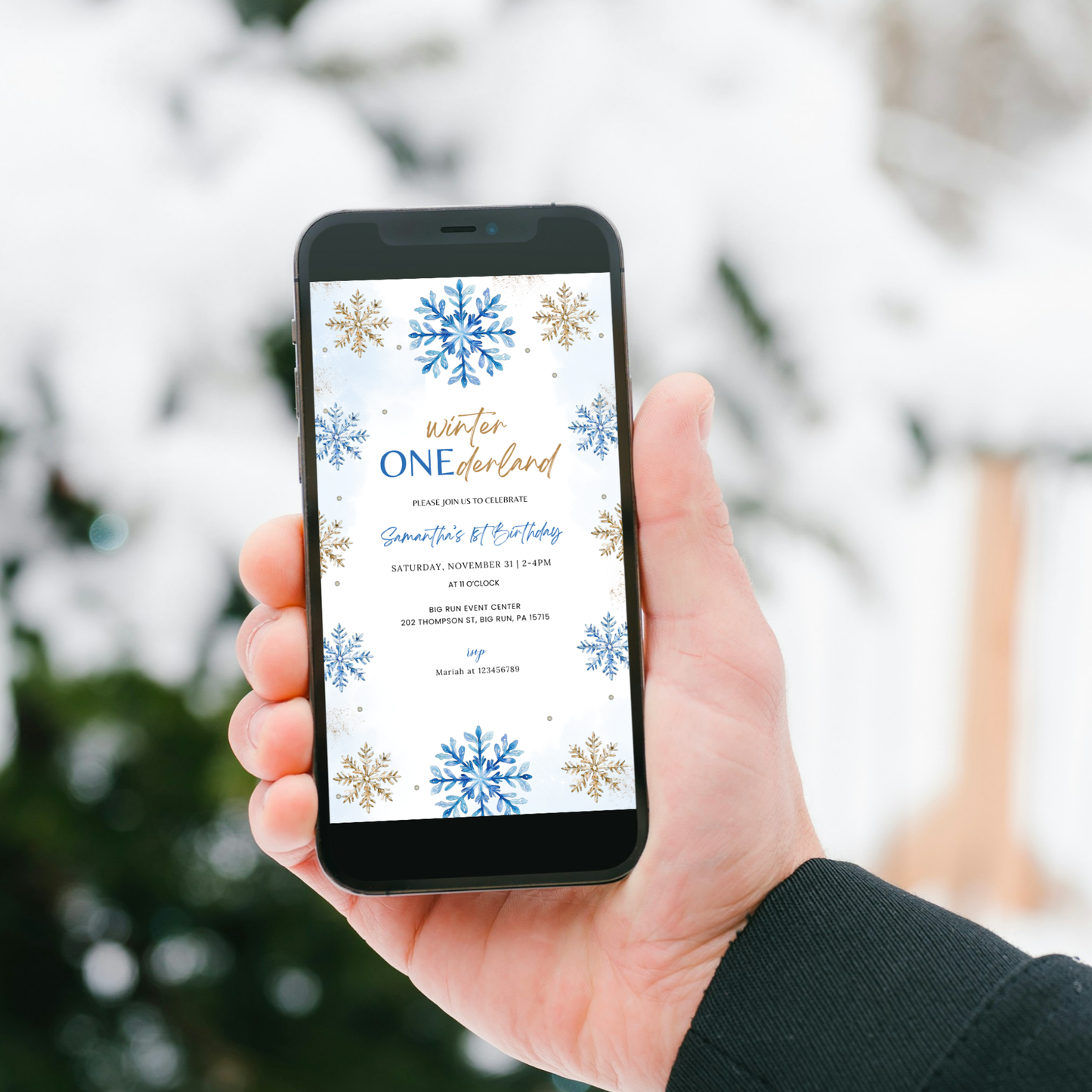 Winter 1st Birthday Invitation - Blue