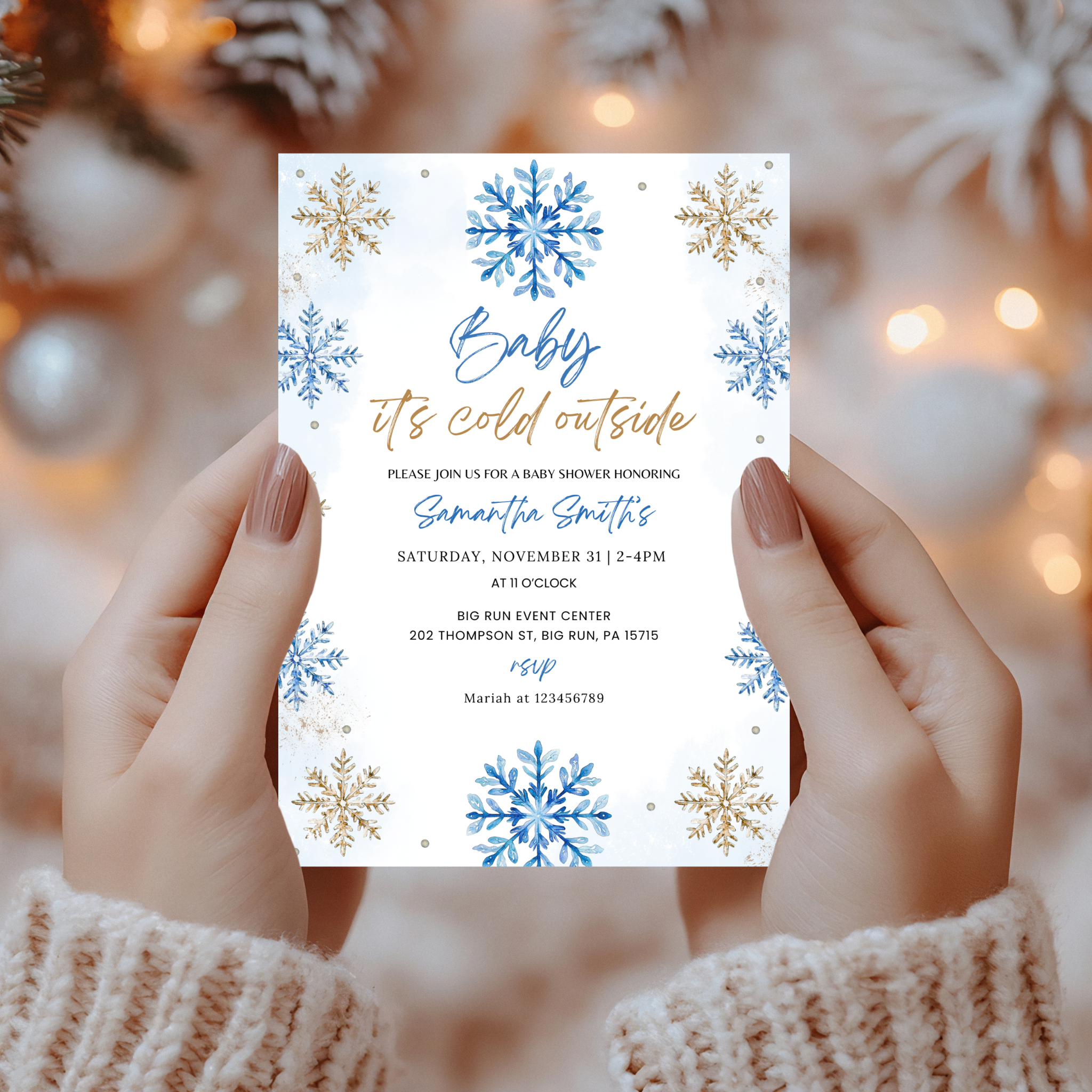 Winter Snowflake Shower Invitation Set | Blue