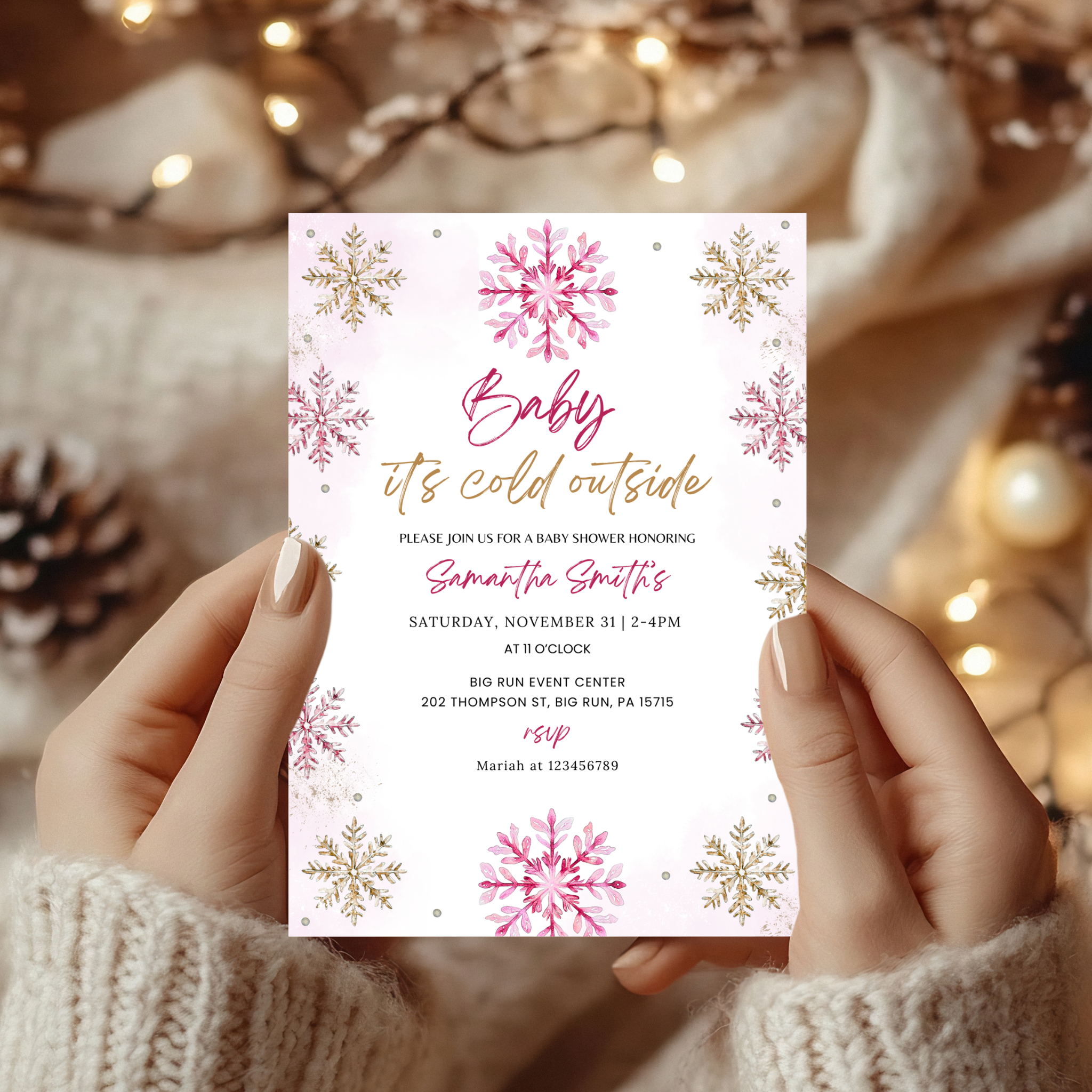 Winter Snowflake Shower Invitation Set | Pink