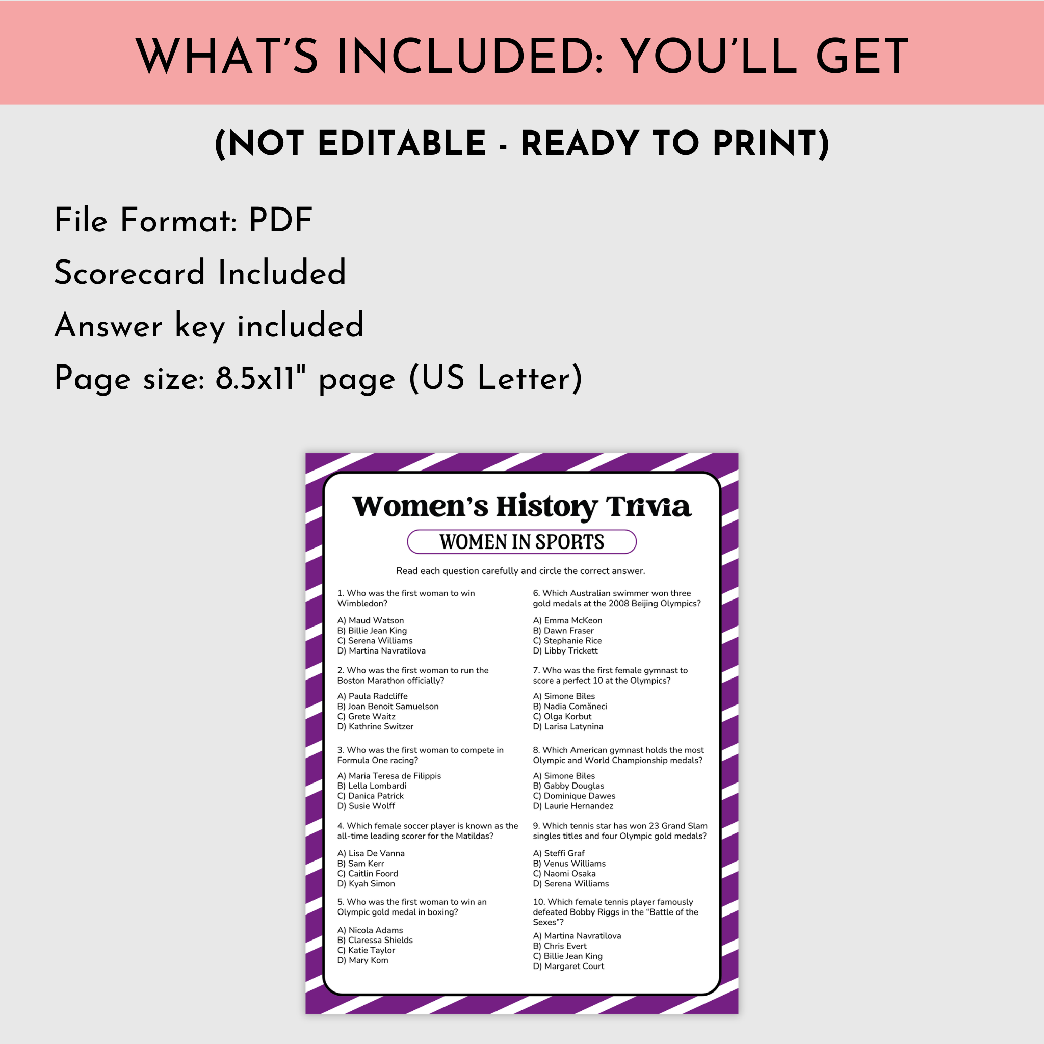 Women's History Sport Trivia Game