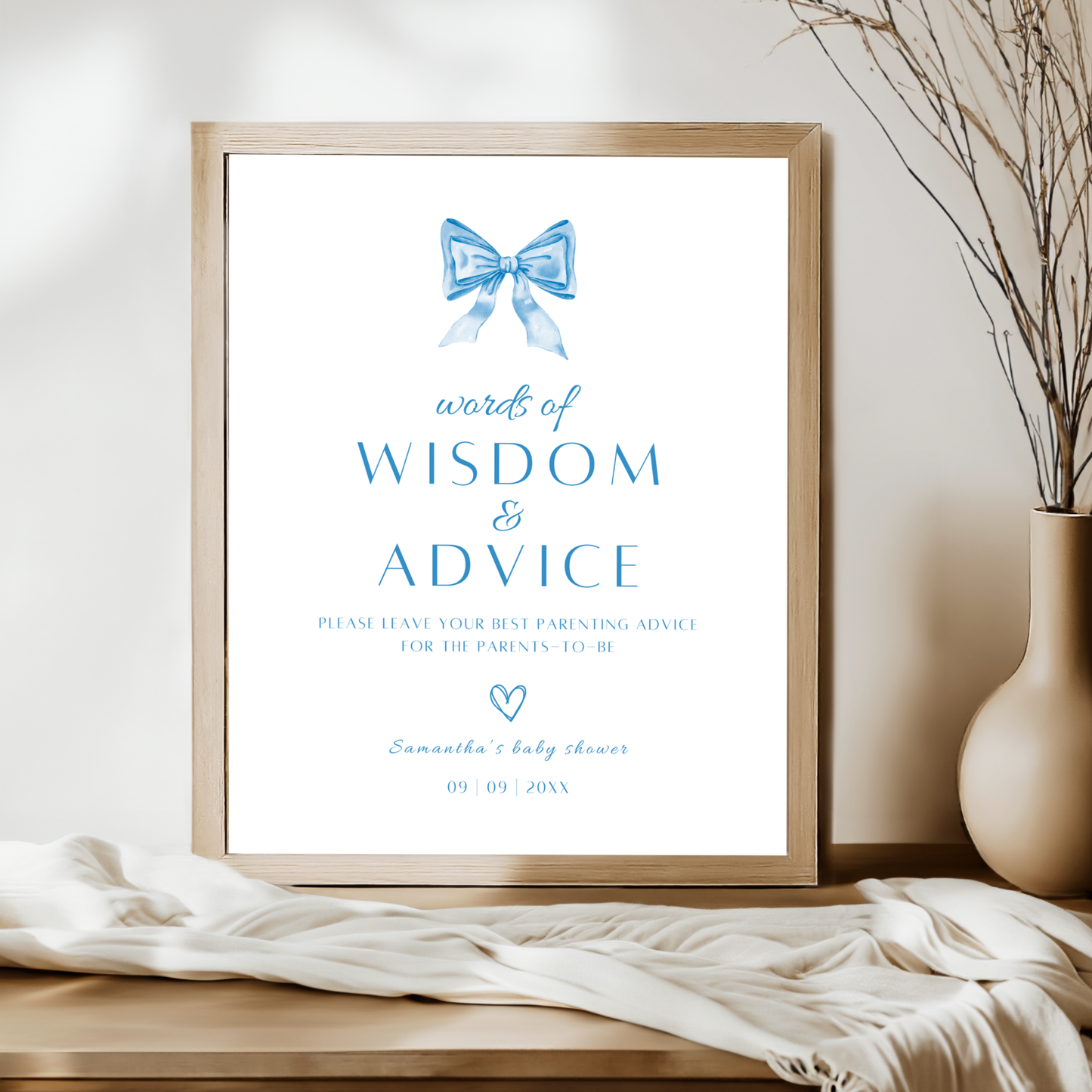 Words of Wisdom and Advice Sign - Blue Bow