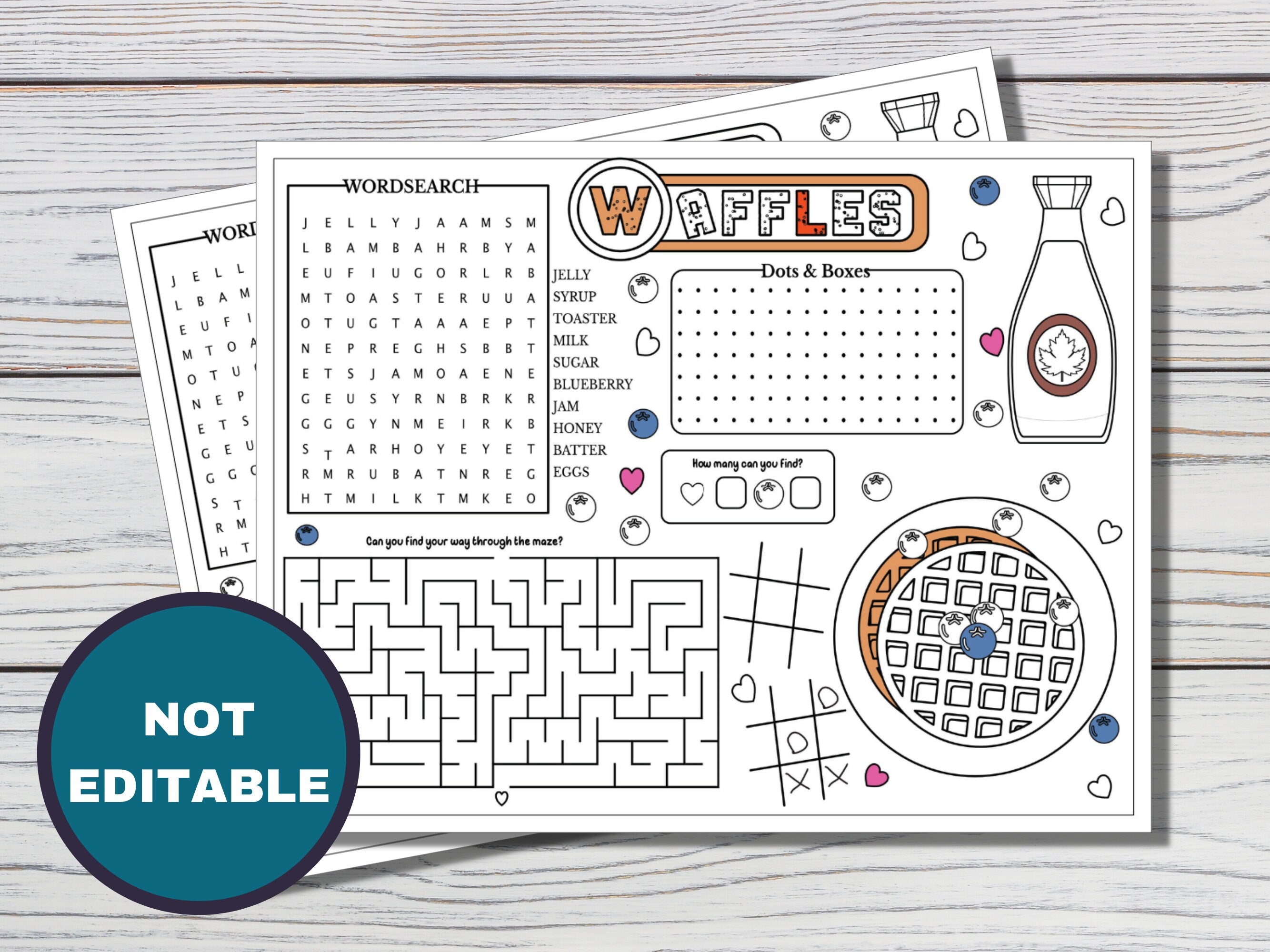 Waffles Coloring and Activity Placemat