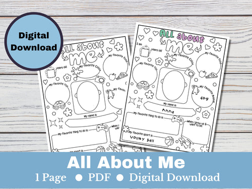About Me Activity Coloring Sheet