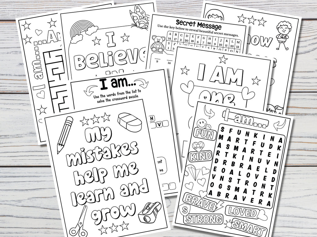 Positive Affirmation Activity and Coloring Worksheets for Kids