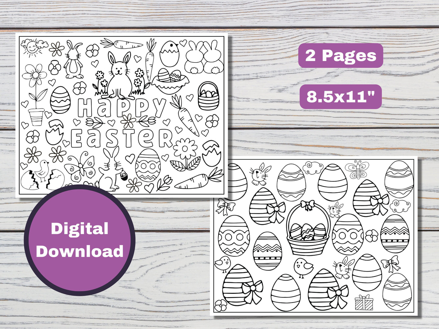 Printable Easter Doodle Coloring Pages - 2 Pages