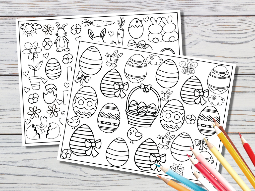 Printable Easter Doodle Coloring Pages - 2 Pages