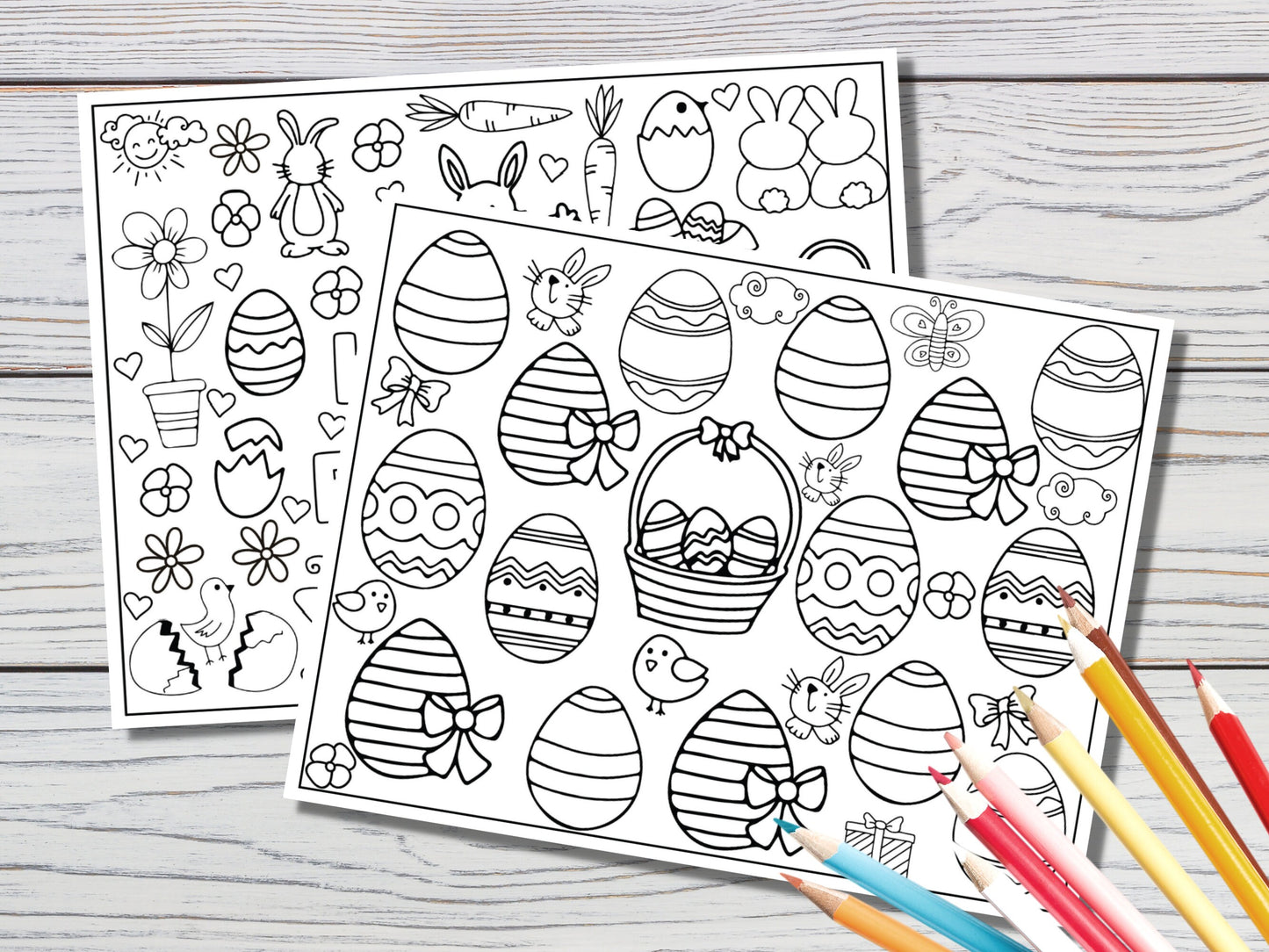 Printable Easter Doodle Coloring Pages - 2 Pages