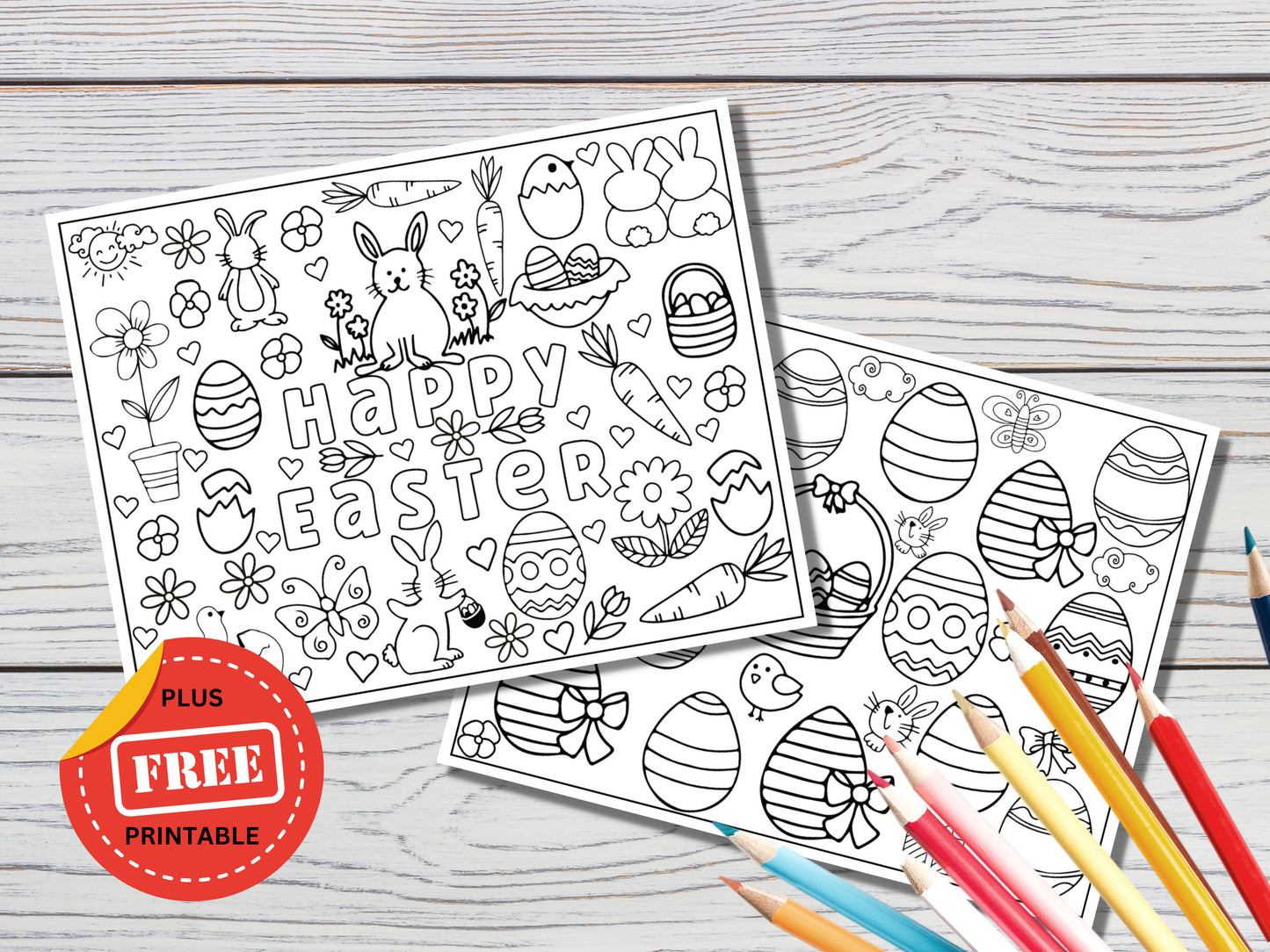 Printable Easter Doodle Coloring Pages - 2 Pages