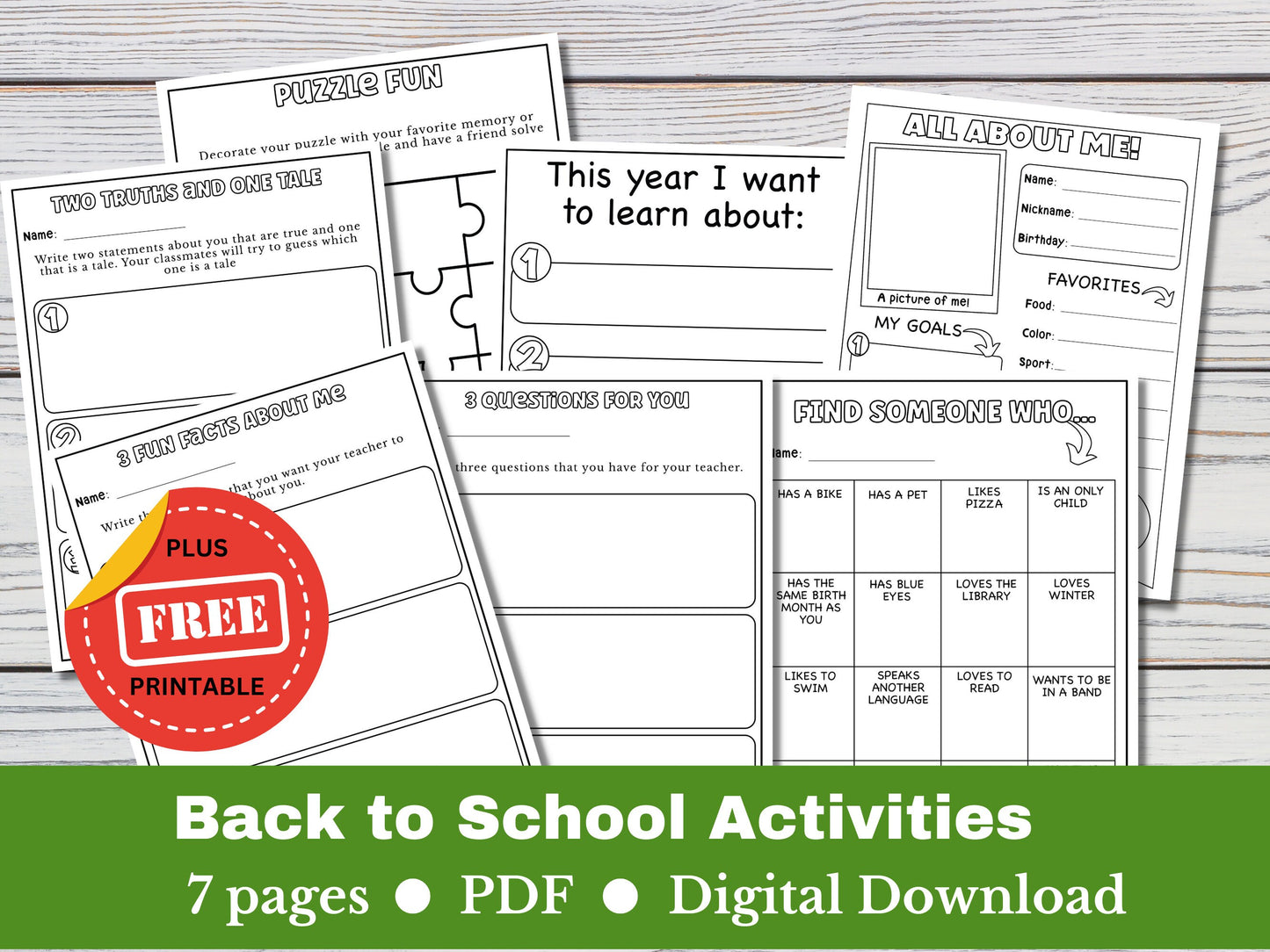 Back to School Printable Activity Worksheets