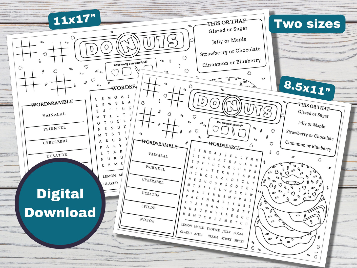 Donut Coloring and Activity Placemat