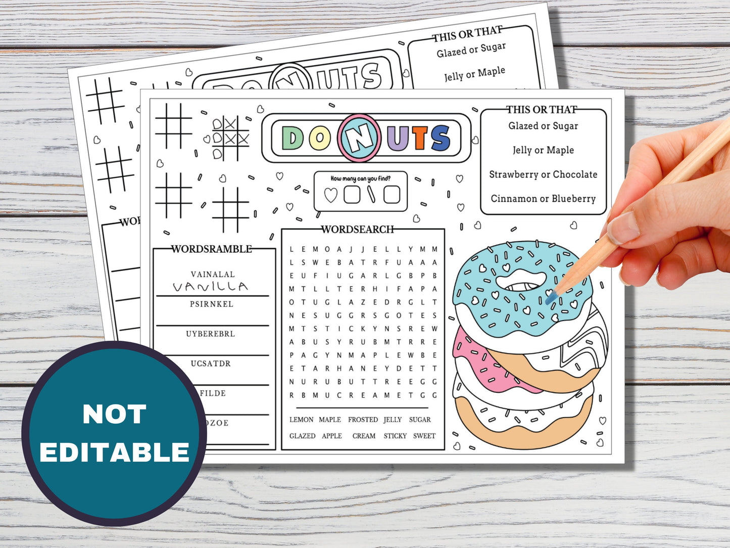 Donut Coloring and Activity Placemat