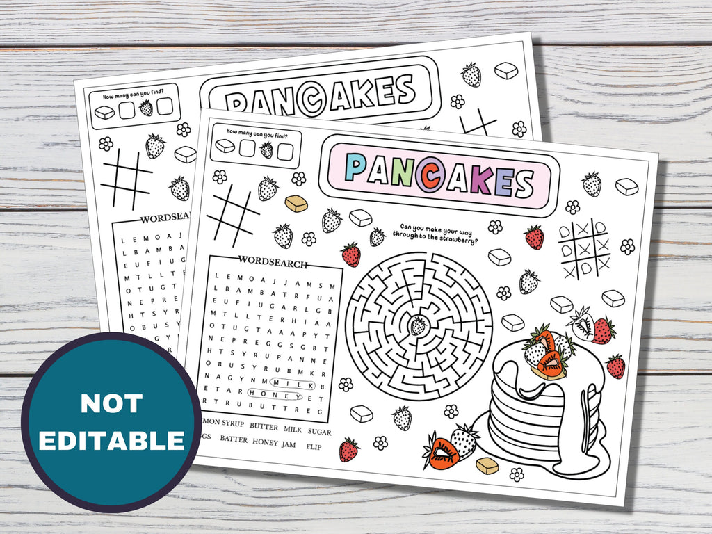 Pancakes Activity and Coloring Placemat