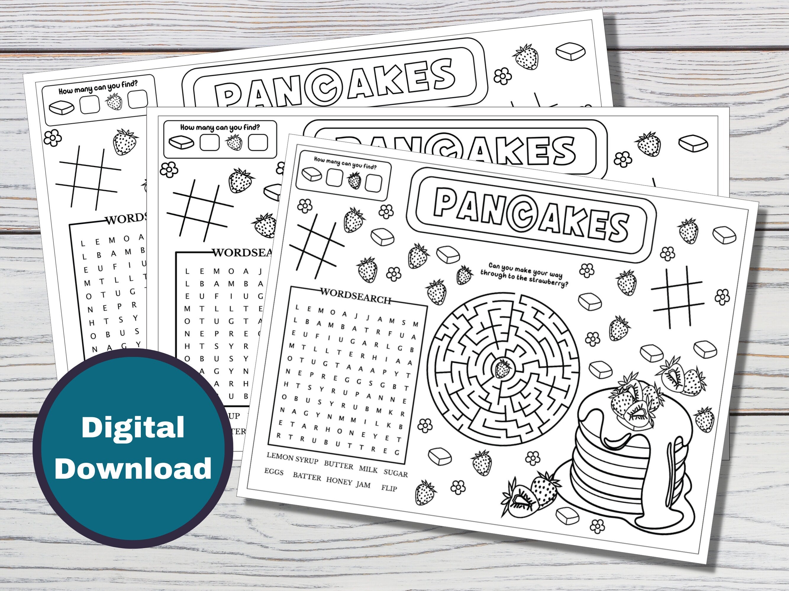 Pancakes Activity and Coloring Placemat