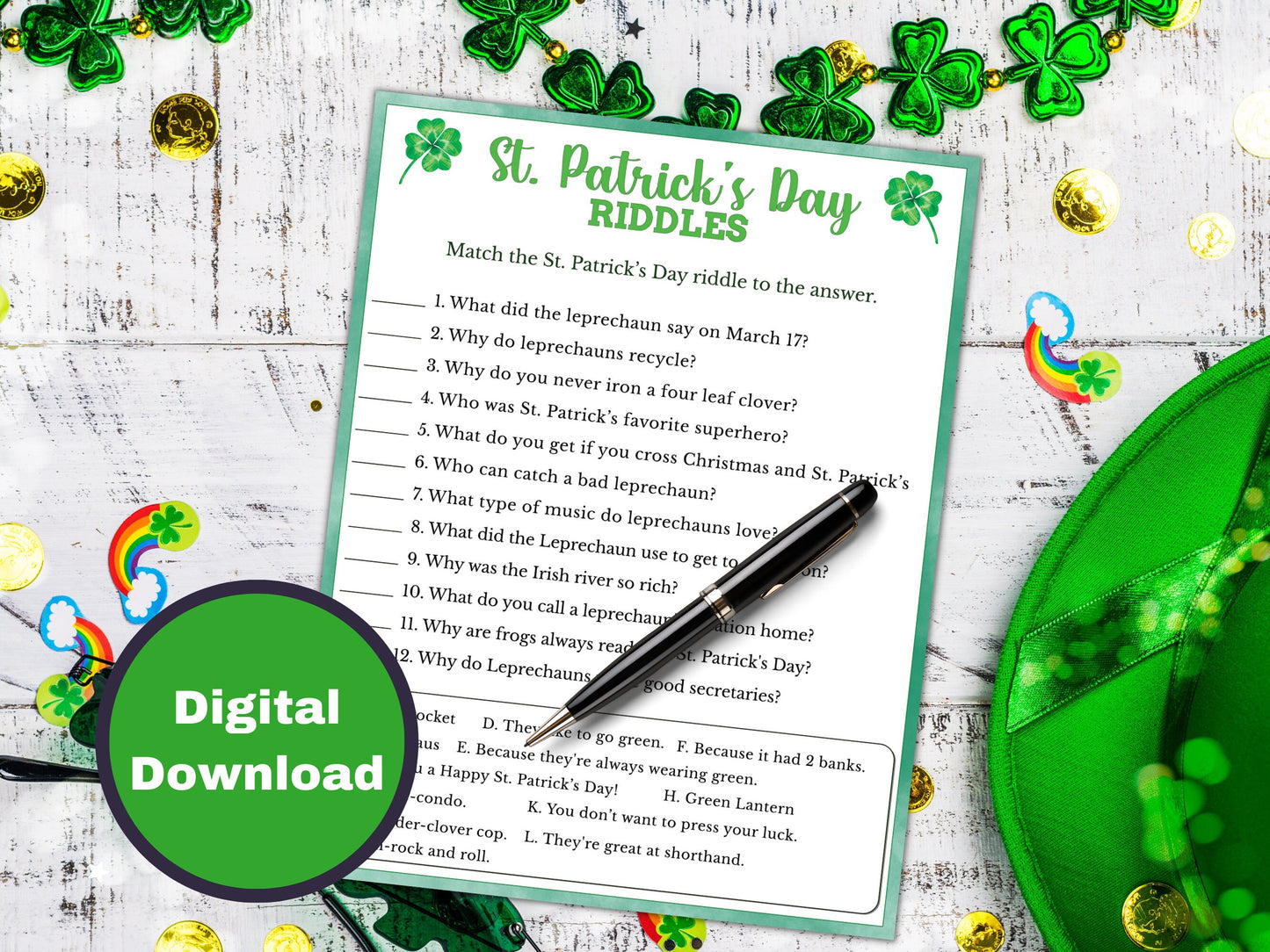 St Patrick's Day Riddle Game for Kids and Adults