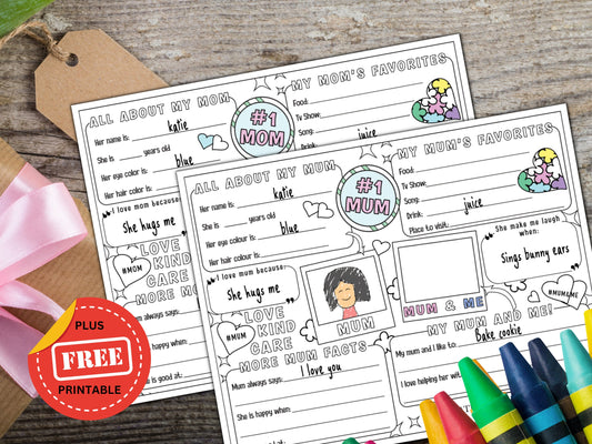 All about Mom/Mum Activity Placemat