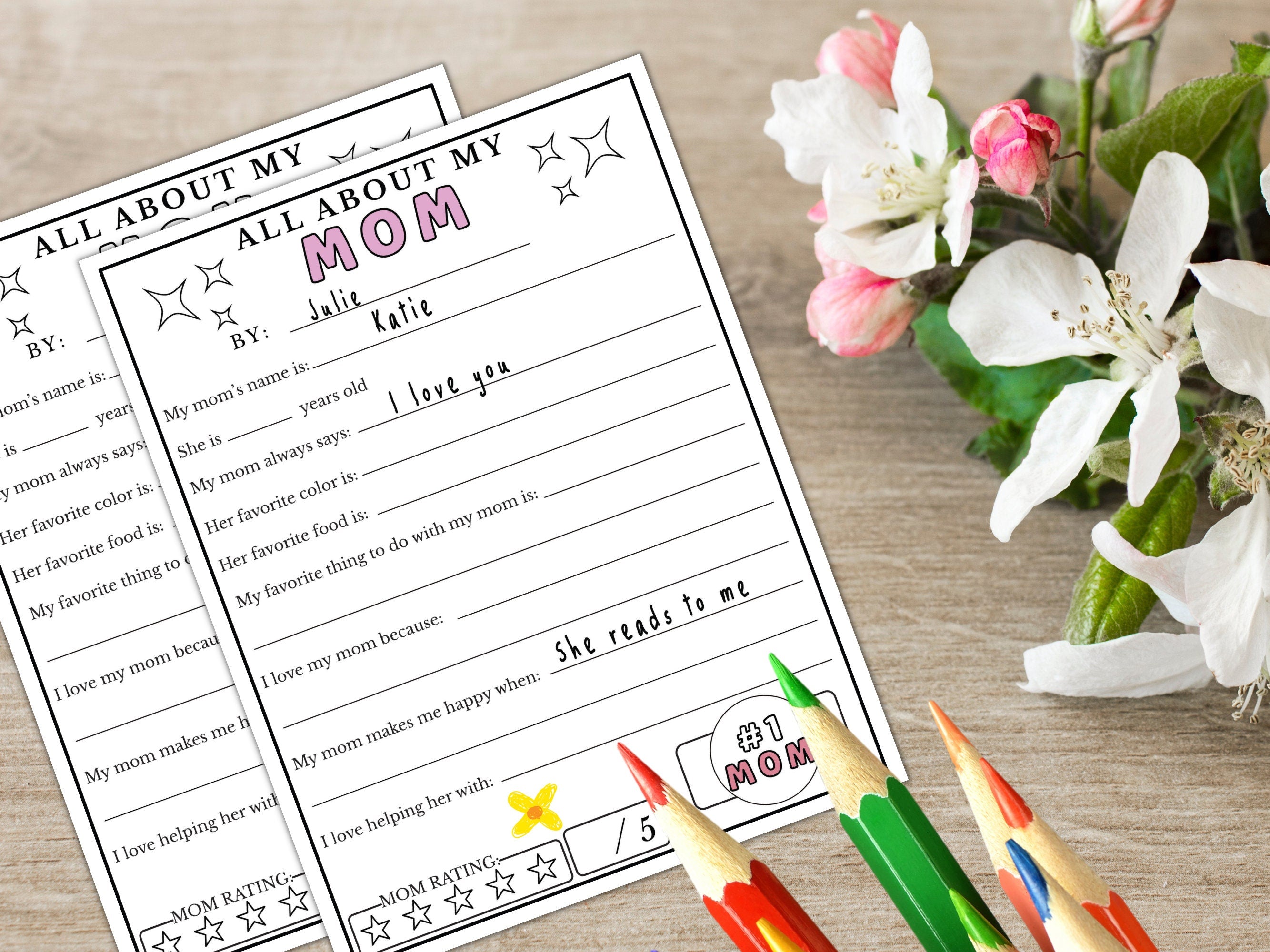 All about My Mom, Grandma, Mimi, Nana, Bonus Mom, Mama - Fill in the Blank Activity Page