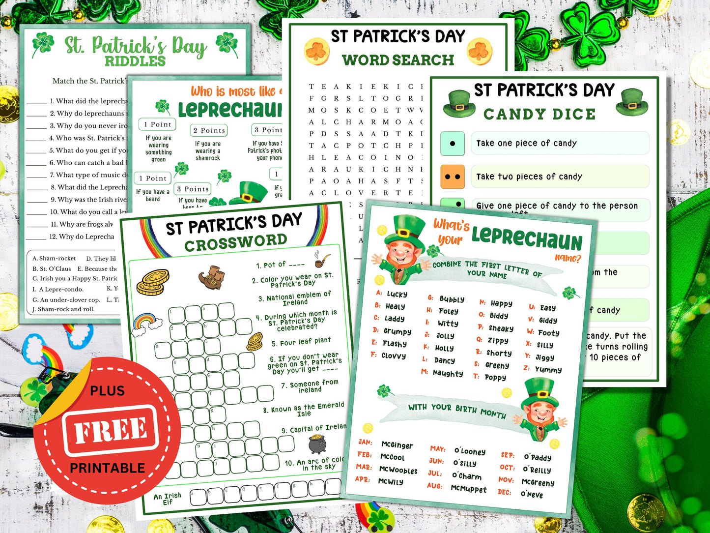 St. Patrick's Day Party Games and Activity Bundle for Kids and Adult - 6 Games