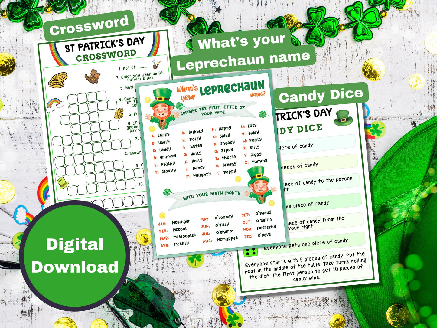 St. Patrick's Day Party Games and Activity Bundle for Kids and Adult - 6 Games