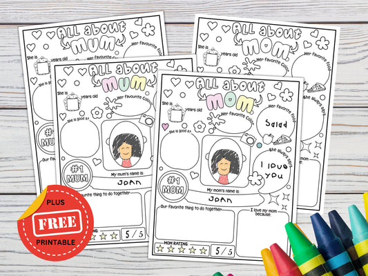 All about Mom/Mum - Fill in the Blank Activity Page