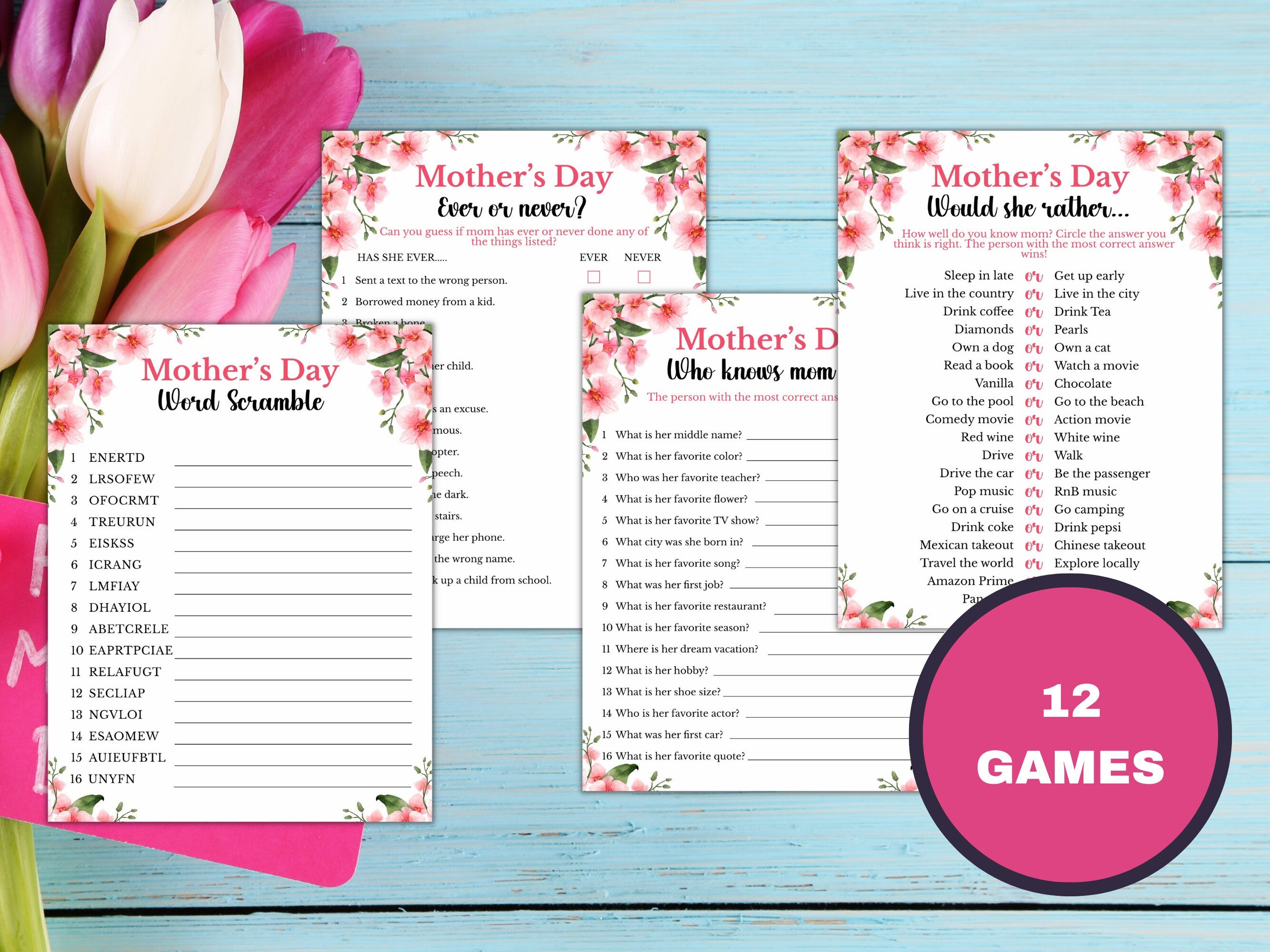 Printable Mother's Day Games - 12 Games
