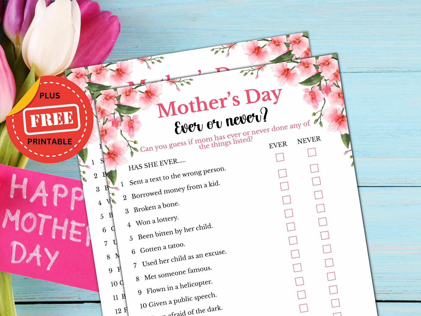 Ever or Never Game - Mother's Day Party Game