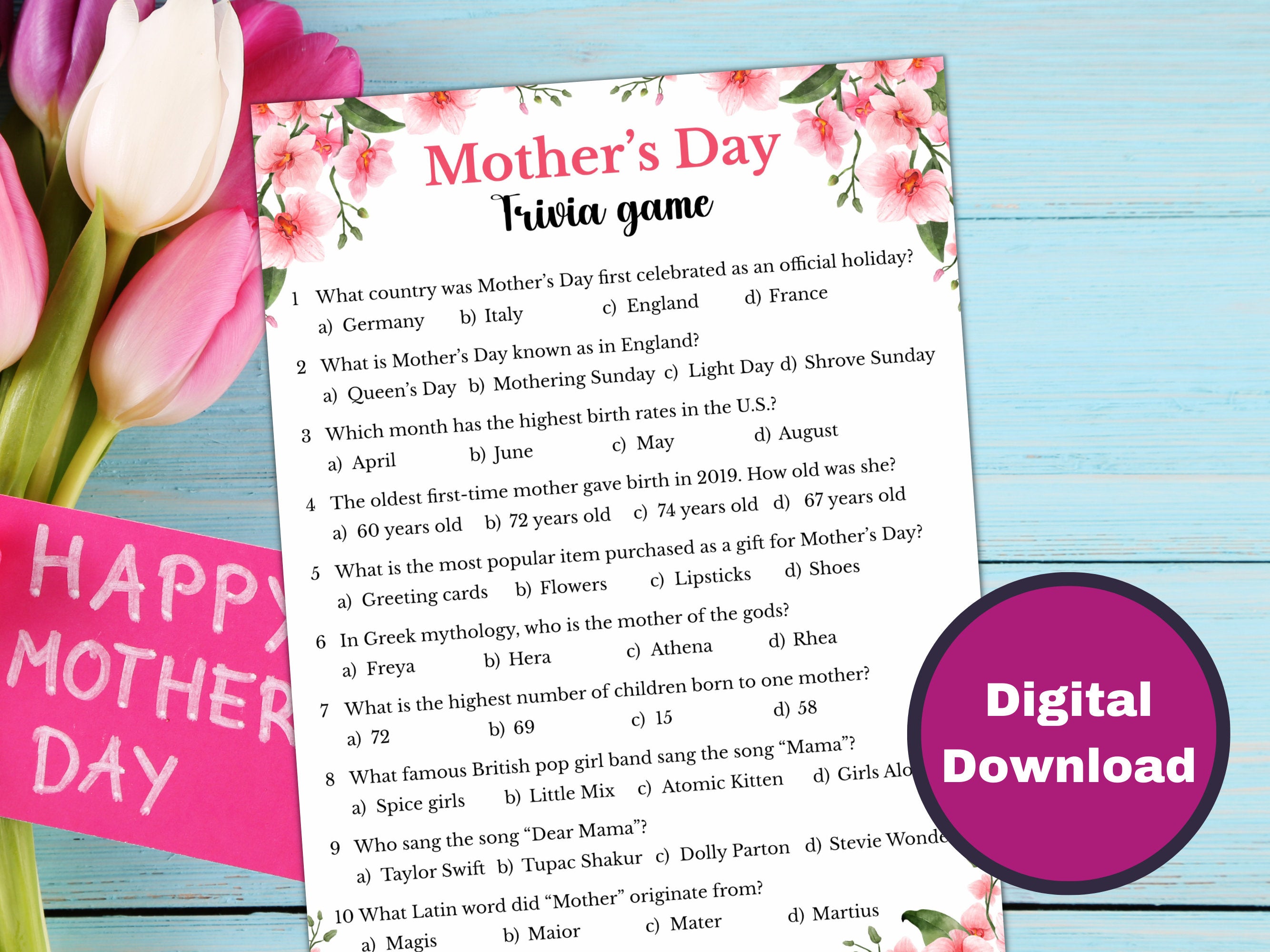 Mother's Day Trivia Game