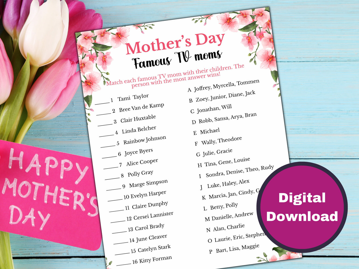 Famous TV Moms Matchup - Mother's Day Party Game