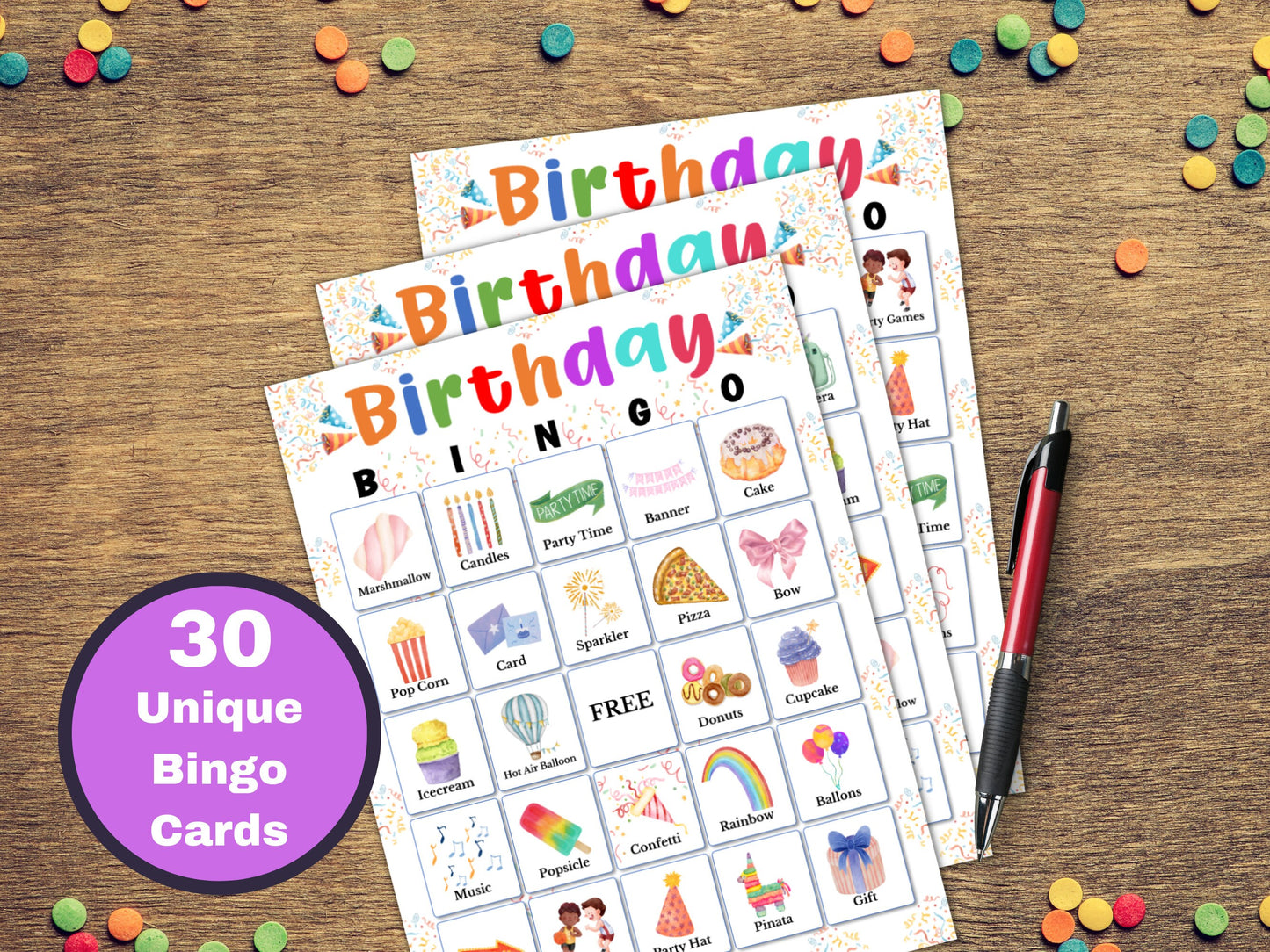 Birthday Bingo Game - 30 Cards