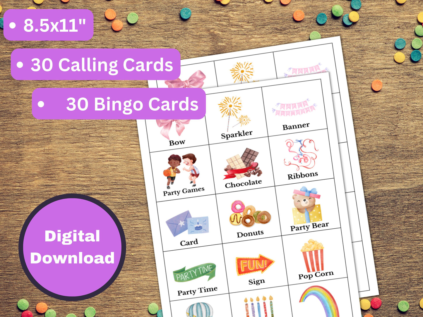 Birthday Bingo Game - 30 Cards