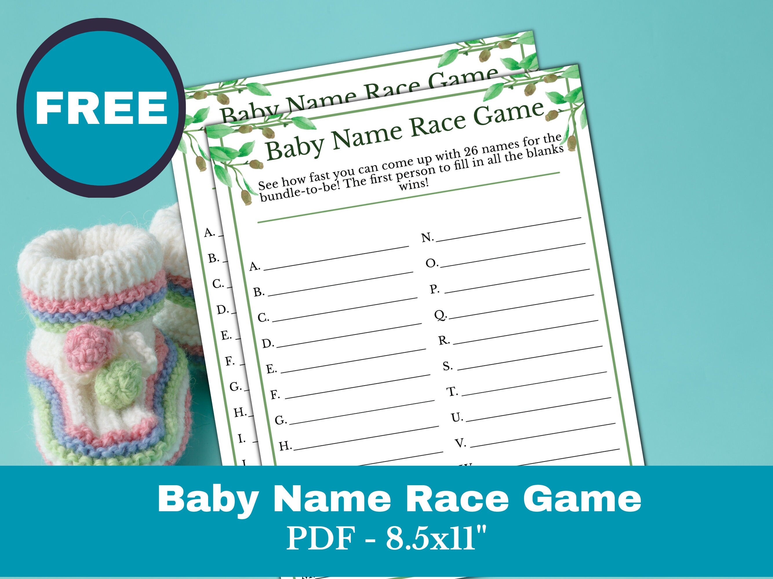 Printable Baby Shower Bingo Game - 30 Greenery Cards