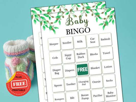 Printable Baby Shower Bingo Game - 30 Greenery Cards