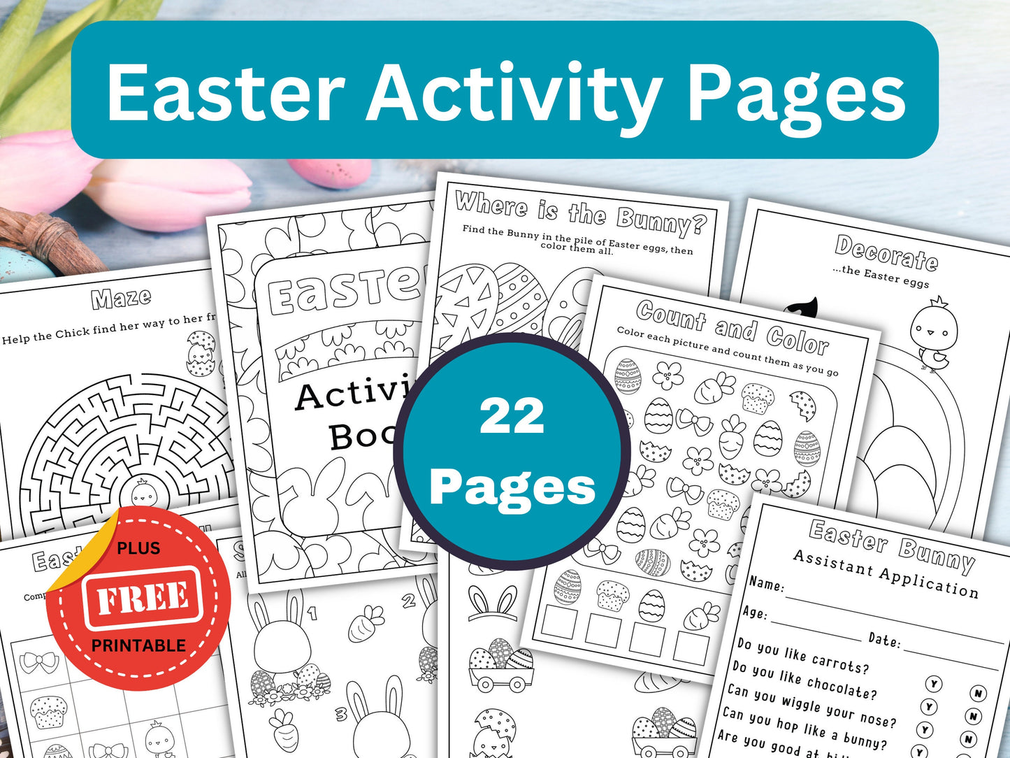 Easter Activity and Coloring Pages for Kids - 22 Pack
