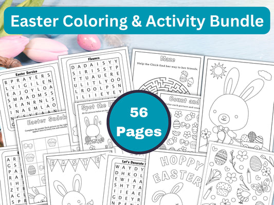 Easter Coloring and Activity Bundle for Kids - 56 Pack