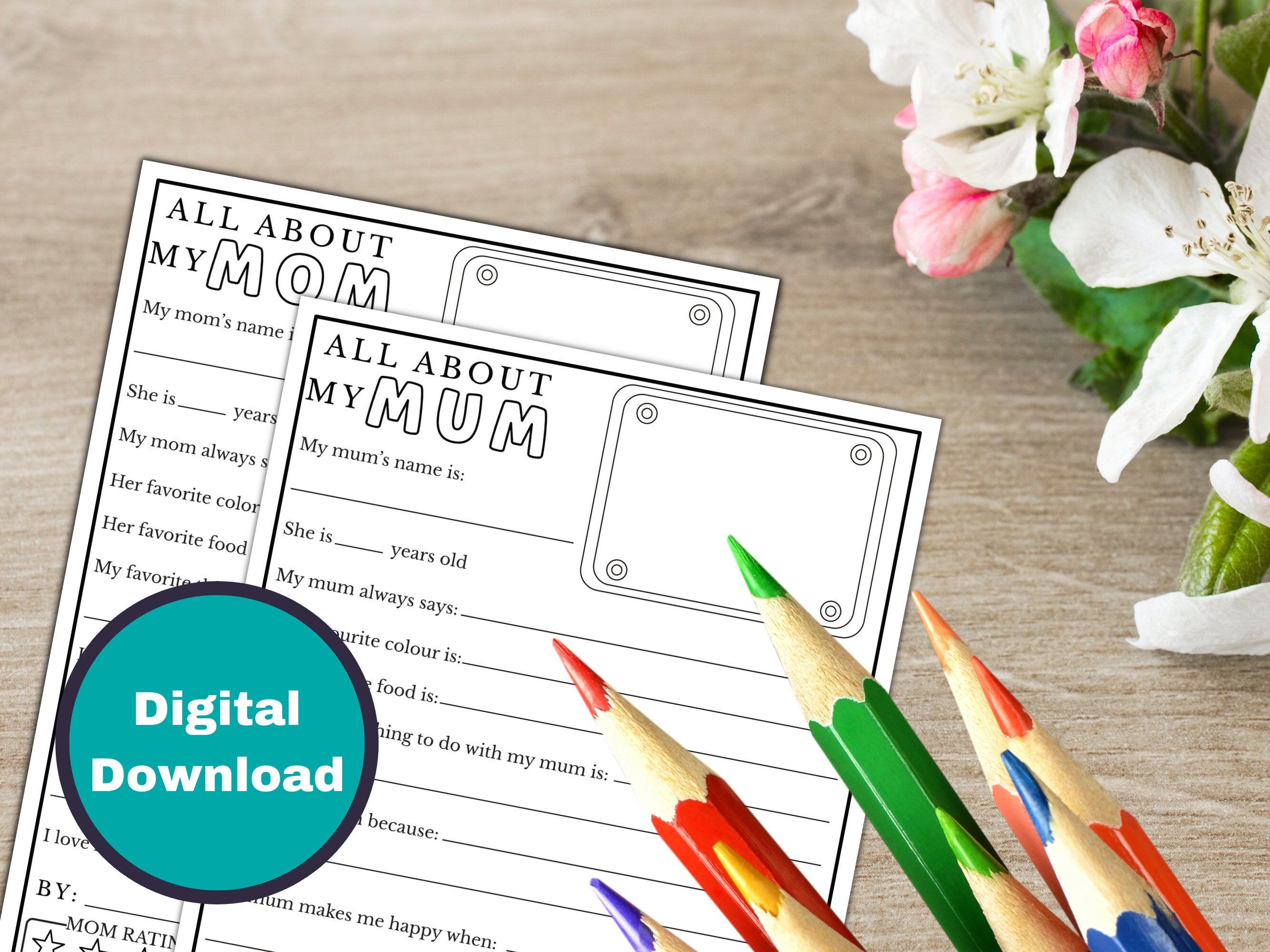 All about My Mom/Mum, Nana - Fill in the Blank Activity Page