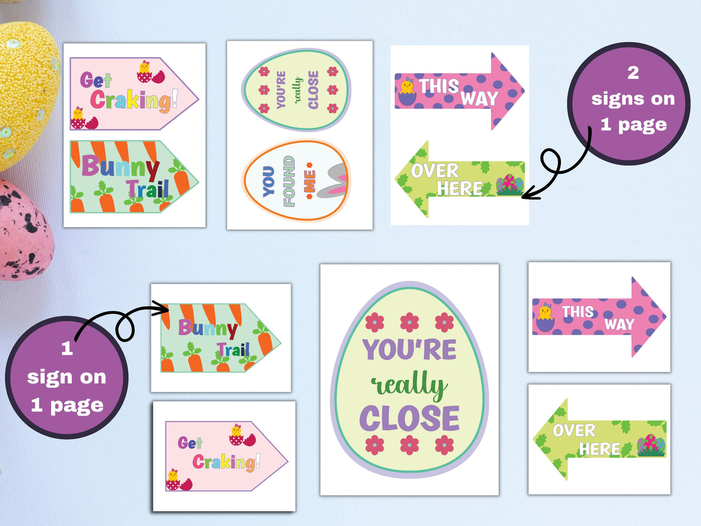 Easter Egg Hunt Signs Printable - Yard Decorations and Props